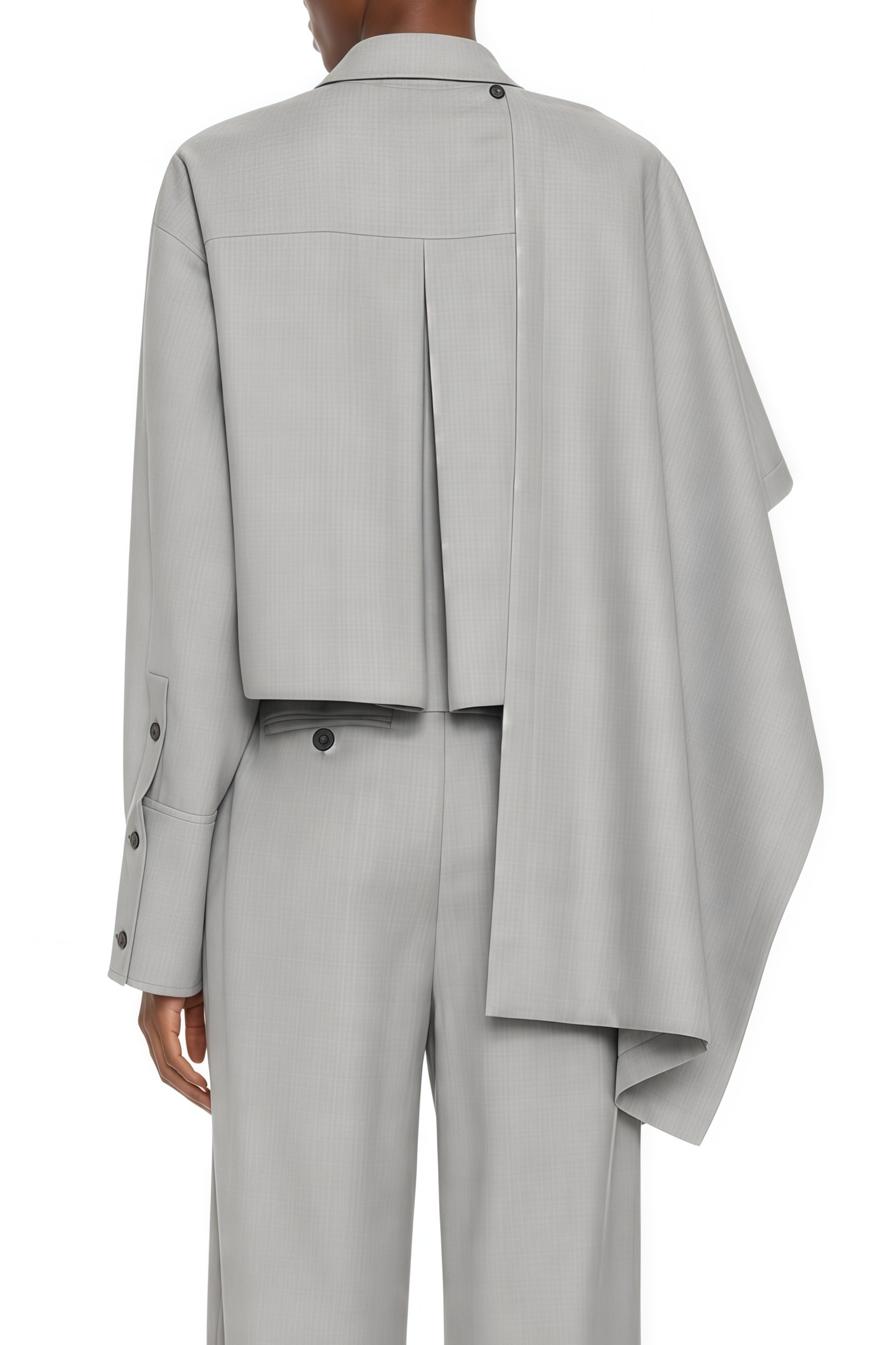 Cecilia Grey Asymmetrical Draped Shirt & Trousers Set