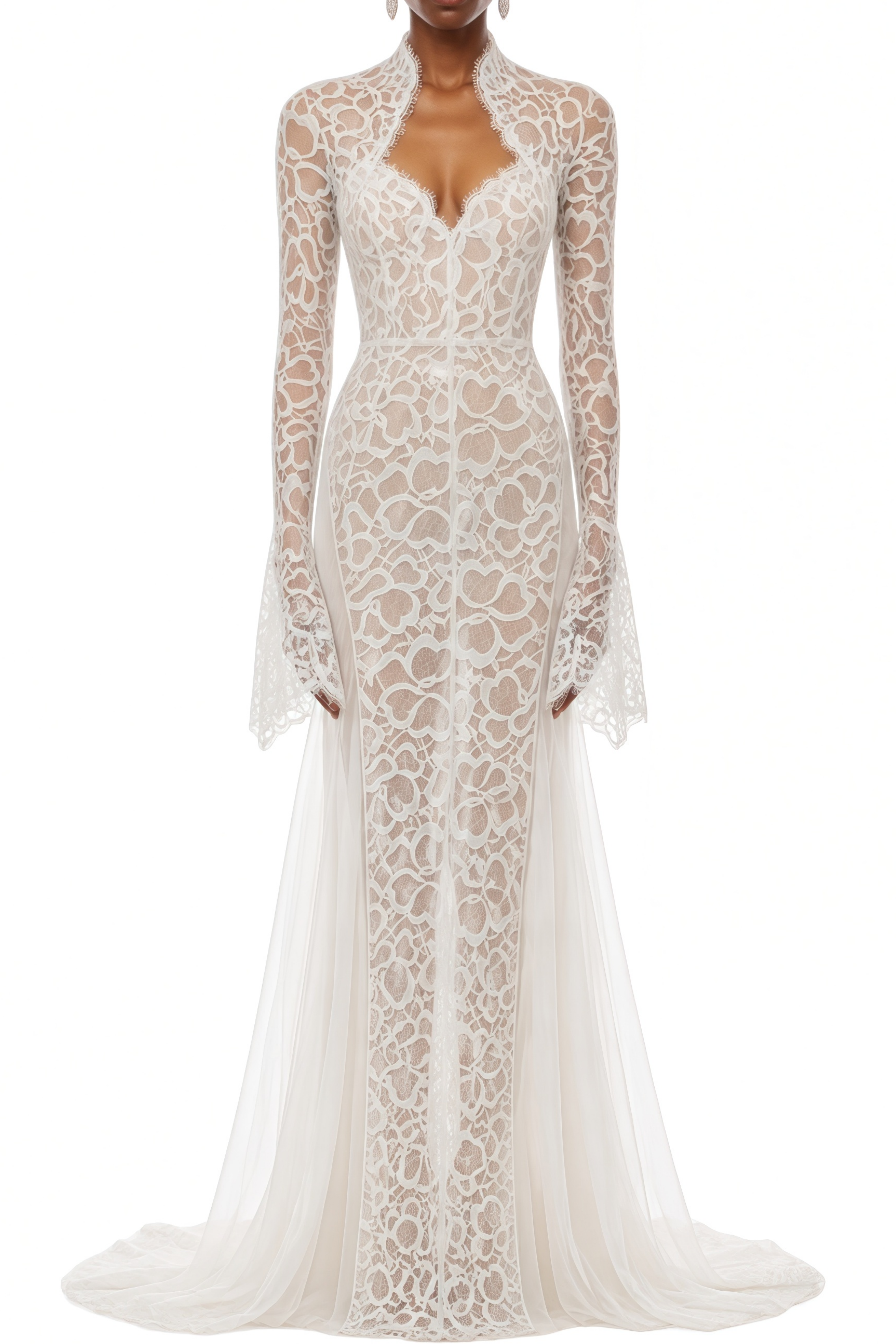 Florence White Lace Mermaid Maxi Dress