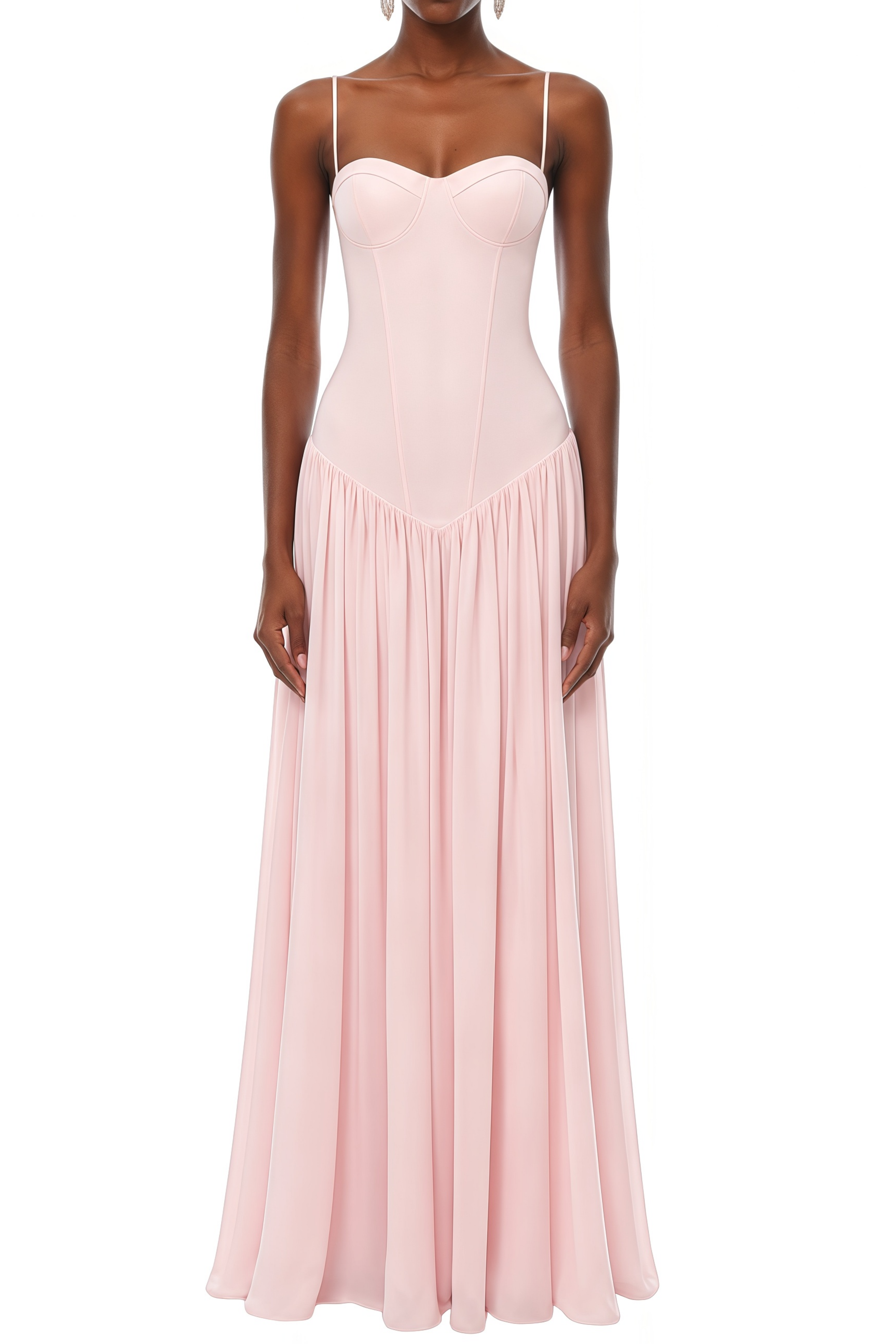 Jacqueline Pink Lace Up Ruched Maxi Dress