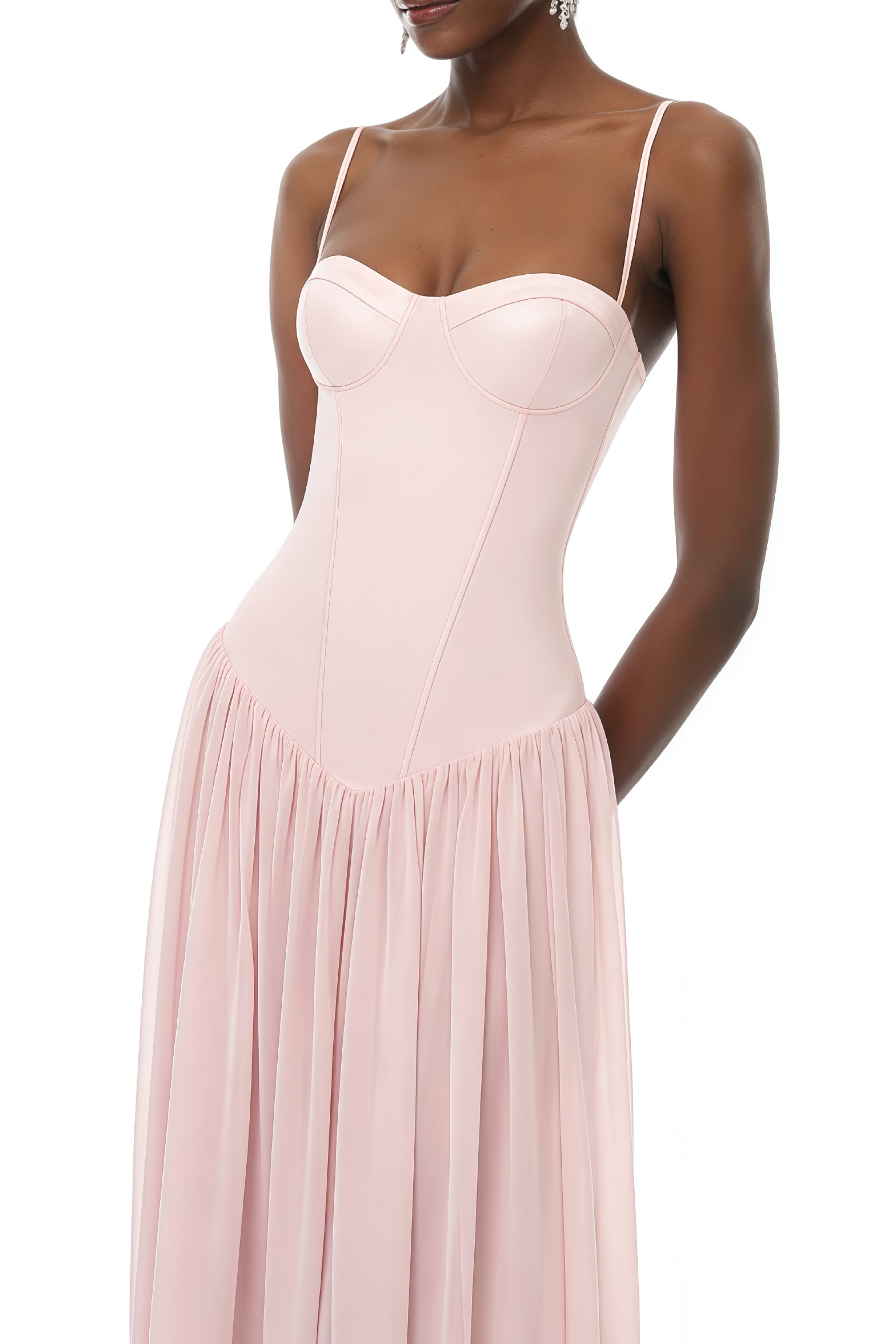 Jacqueline Pink Lace Up Ruched Maxi Dress