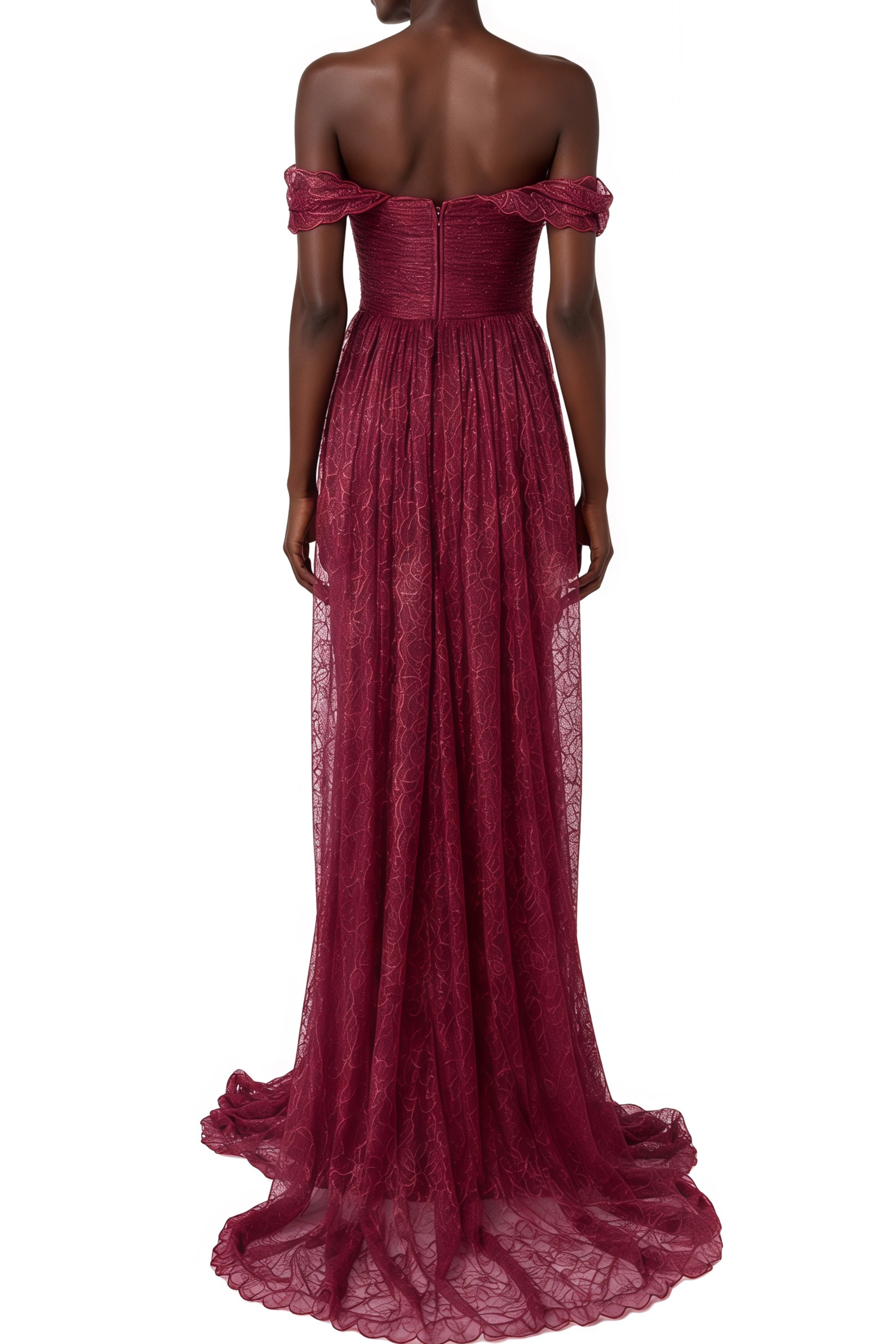 Florence Burgundy Ruched Asymmetrical Design Maxi Dress