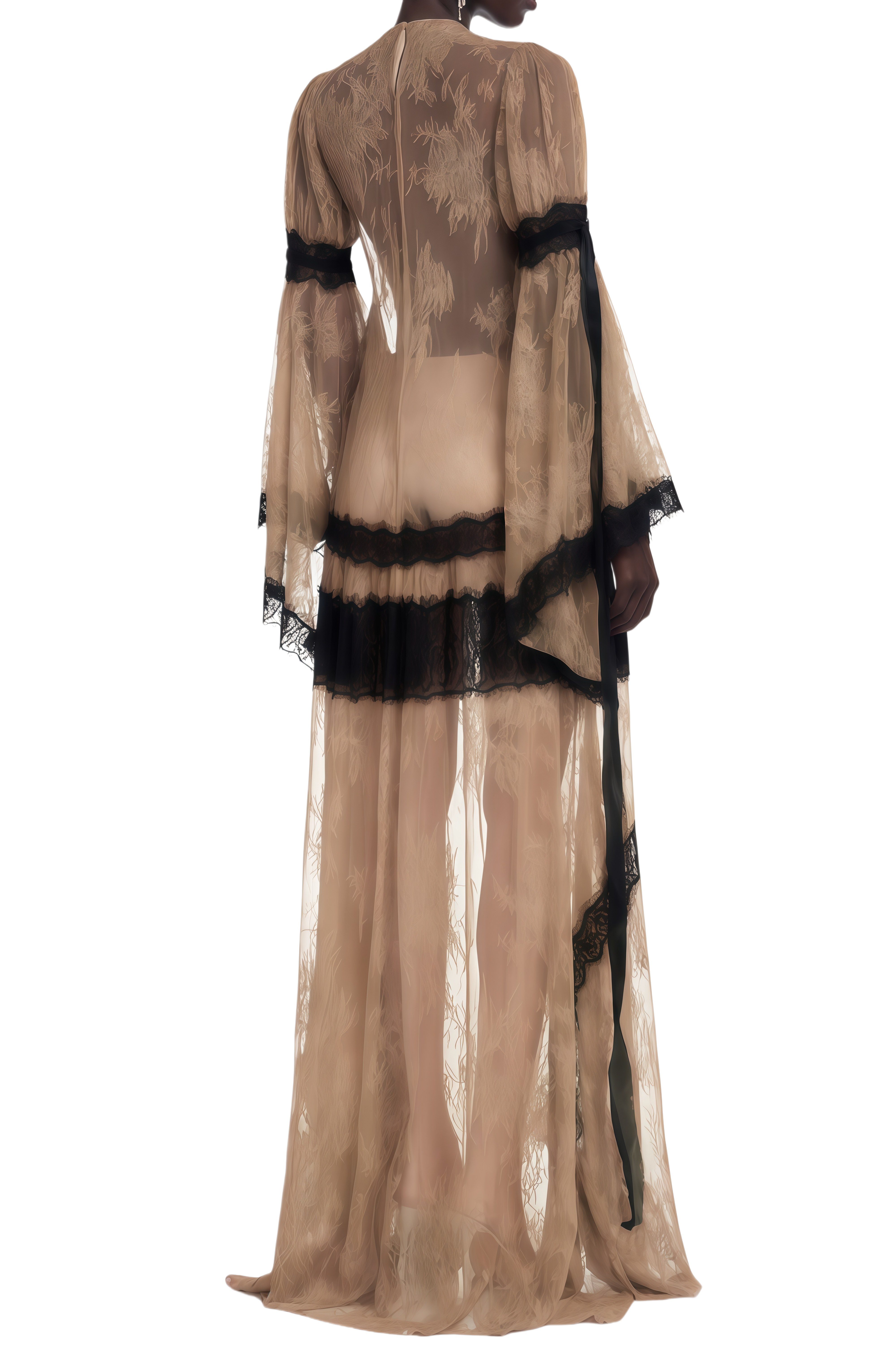 Clara Beige Lace Pleated Maxi Dress