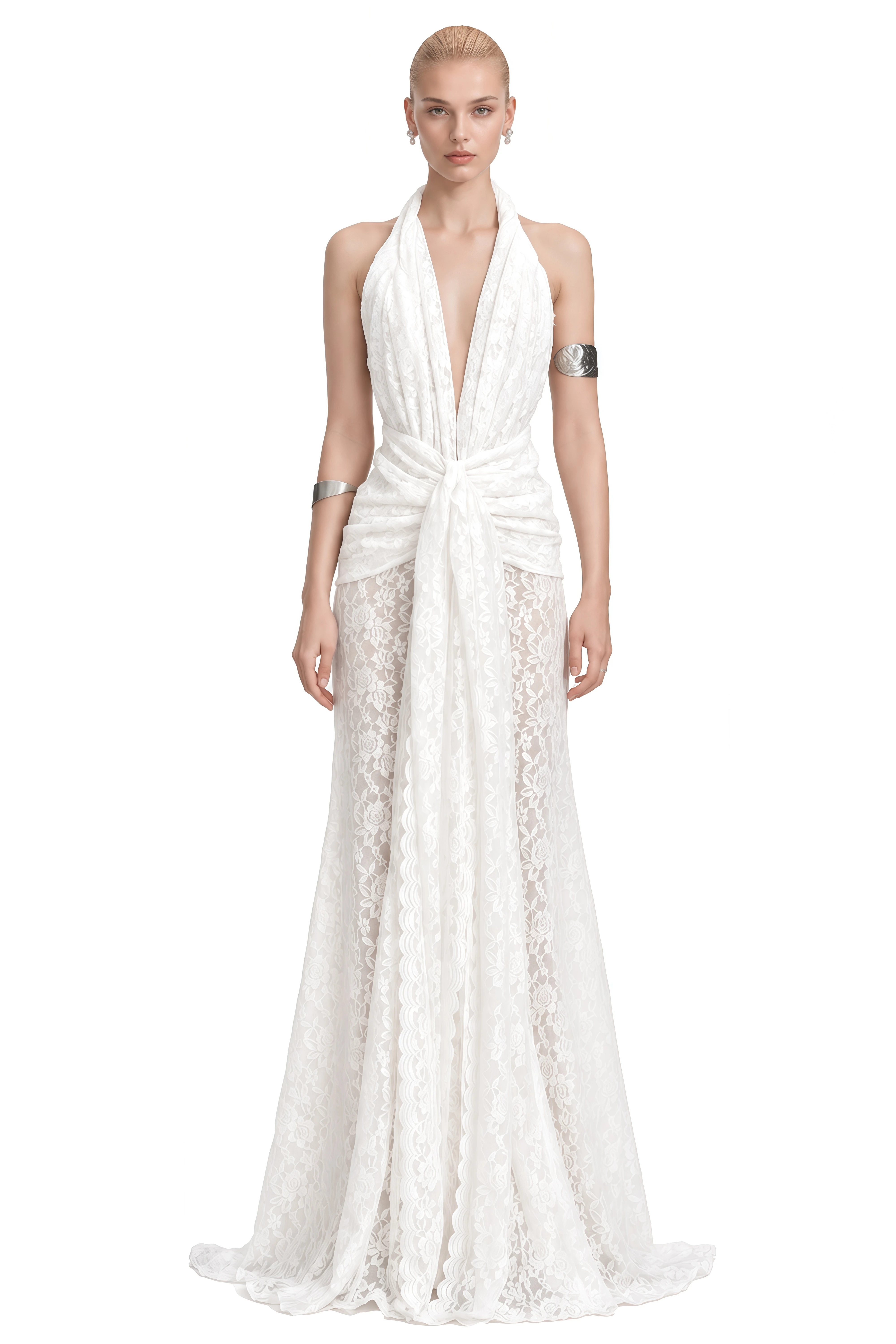 Clio White Halterneck Lace Maxi Dress