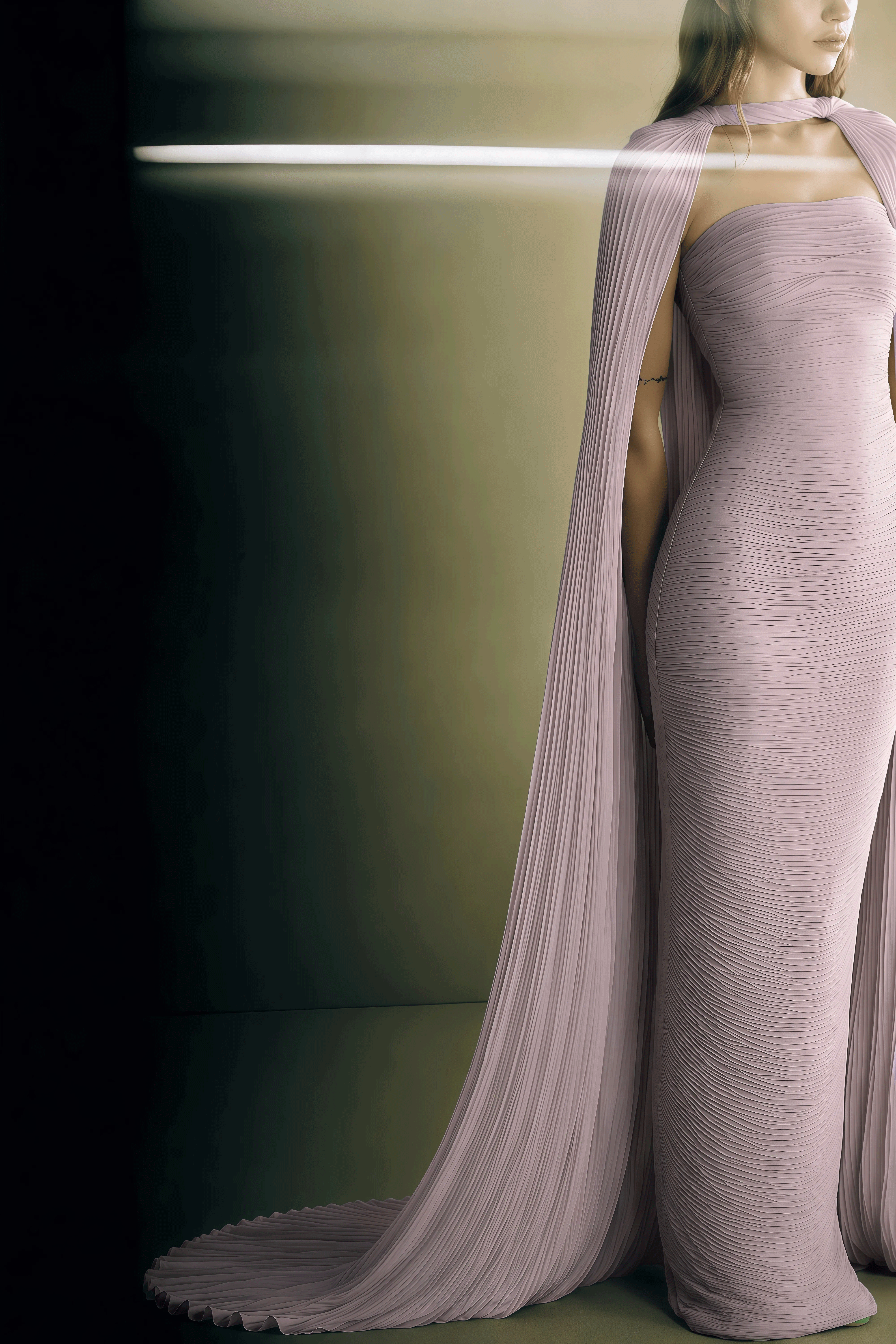 Cornelia Purple Cape Design Ruched Maxi Dress
