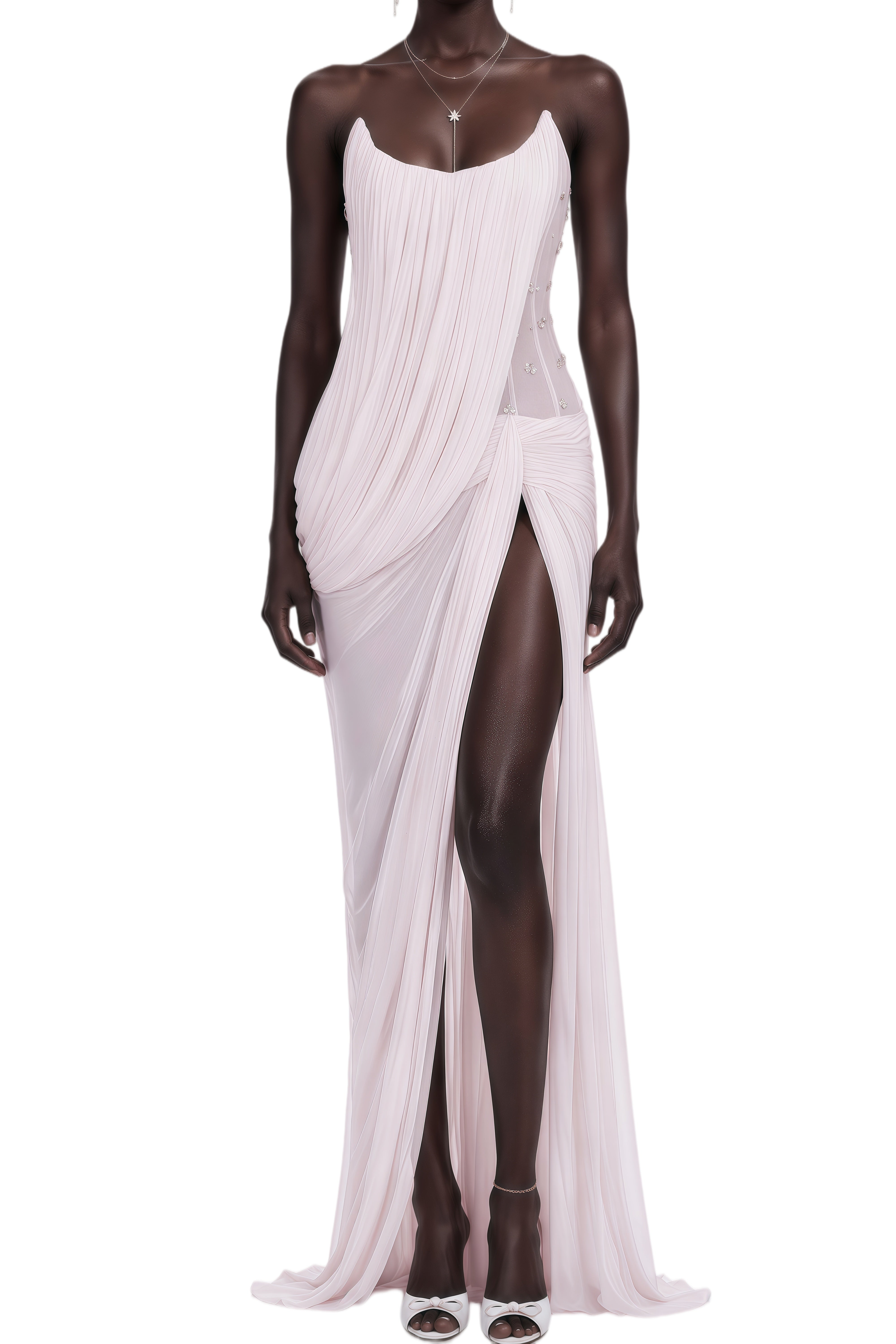 Dana Pink Crystal Embellished Pleated Maxi Dress