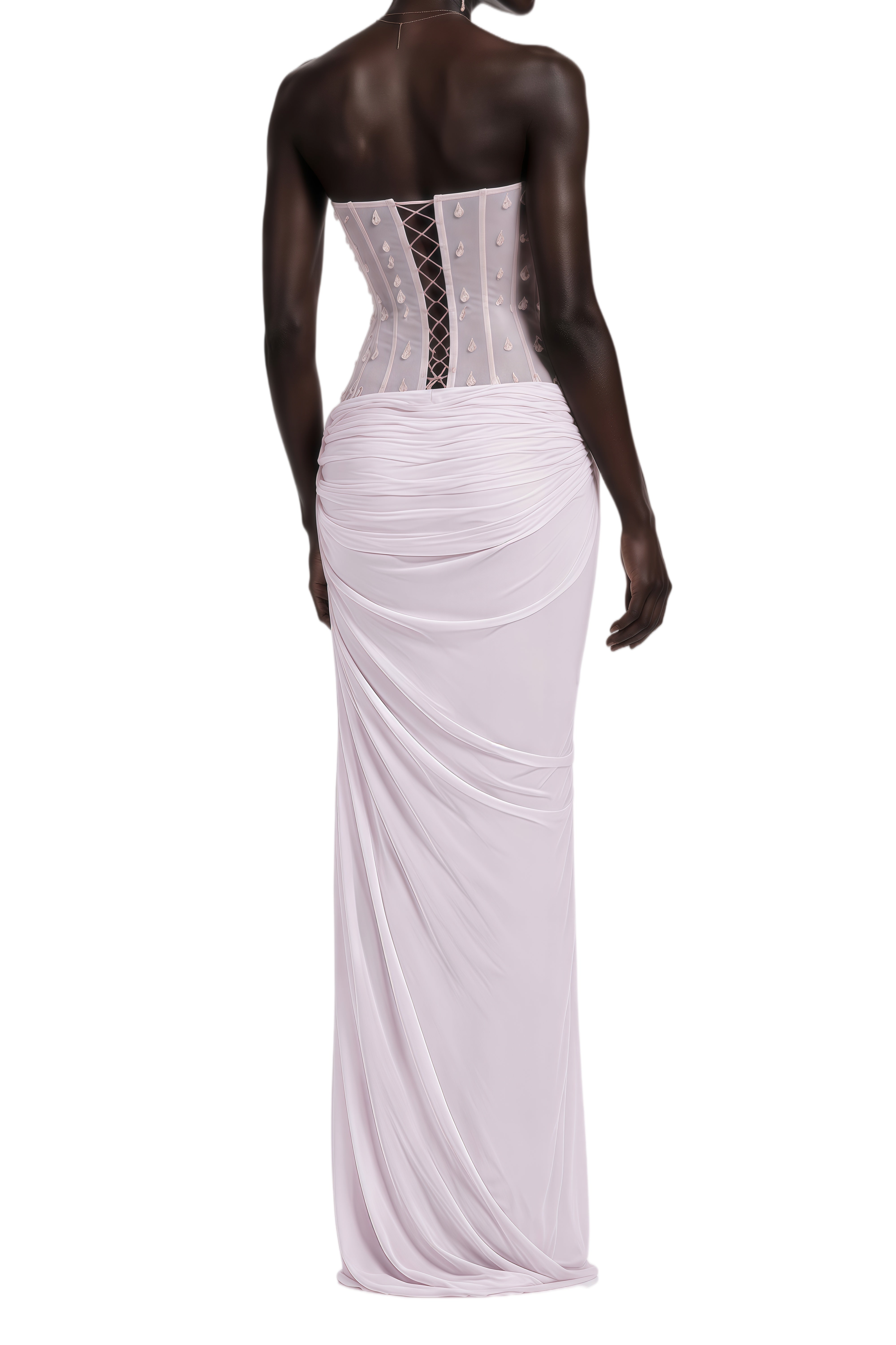 Dana Pink Crystal Embellished Pleated Maxi Dress