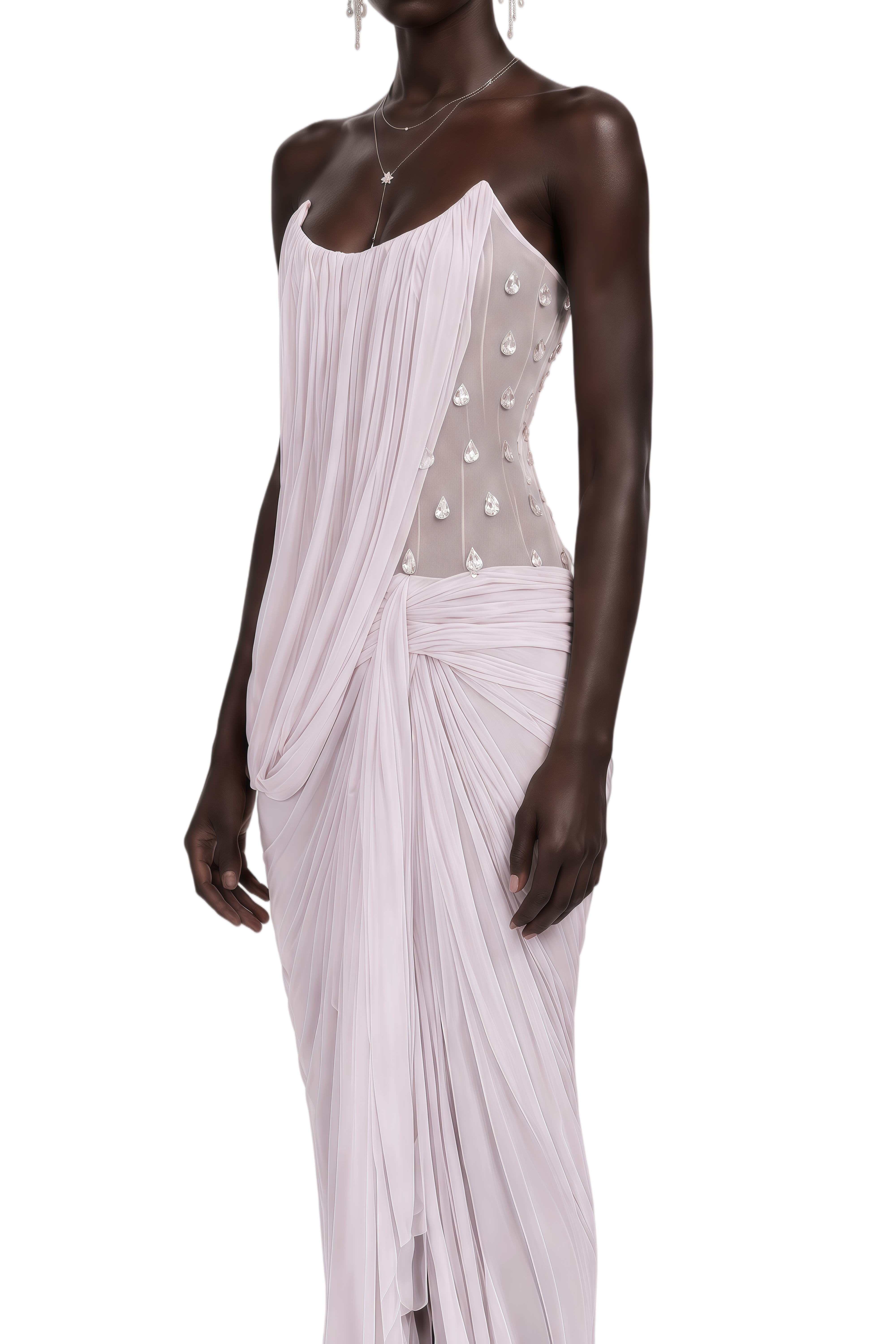Dana Pink Crystal Embellished Pleated Maxi Dress