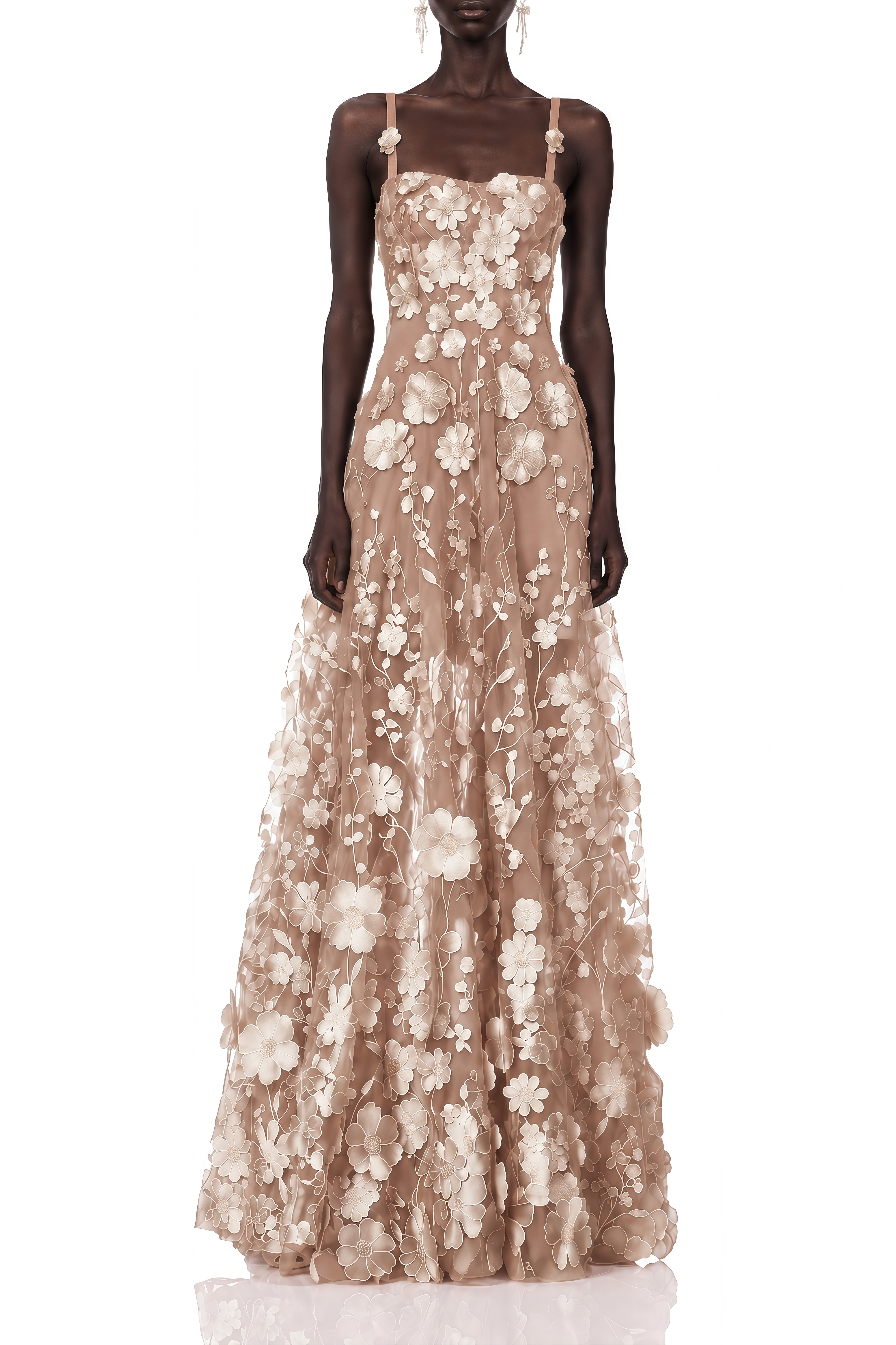 Daphne Beige Floral Sleeveless Maxi Dress