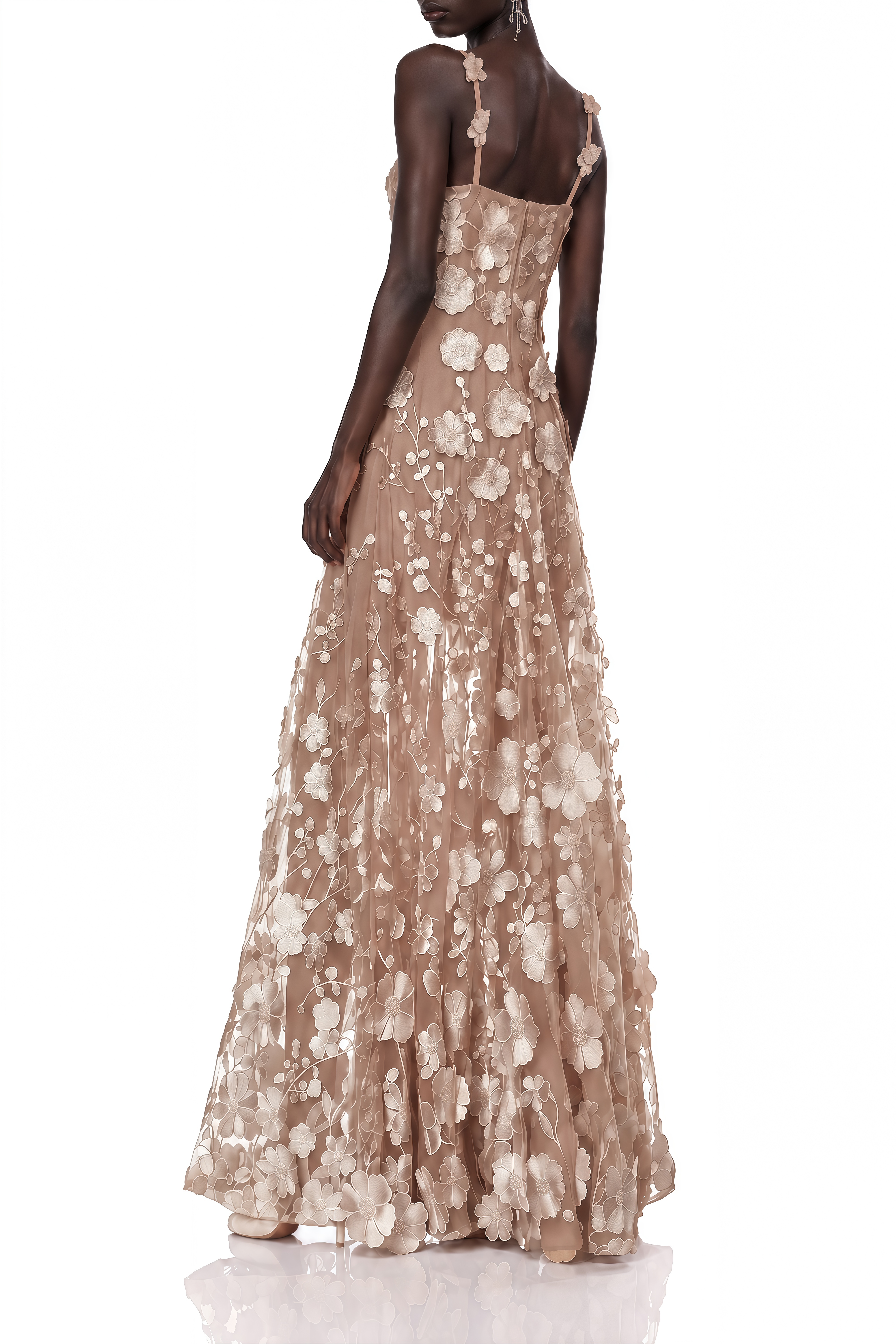 Daphne Beige Floral Sleeveless Maxi Dress