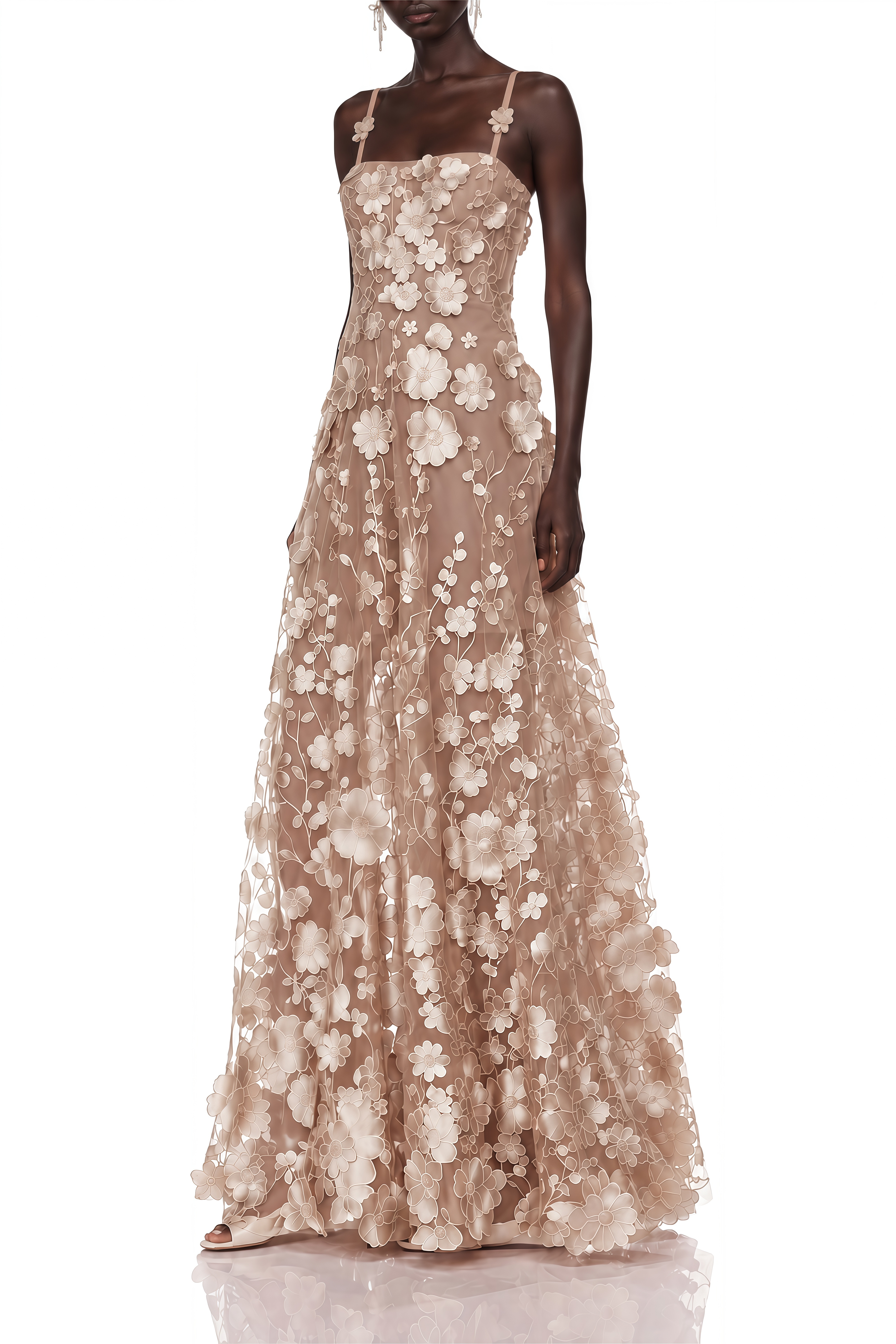Daphne Beige Floral Sleeveless Maxi Dress