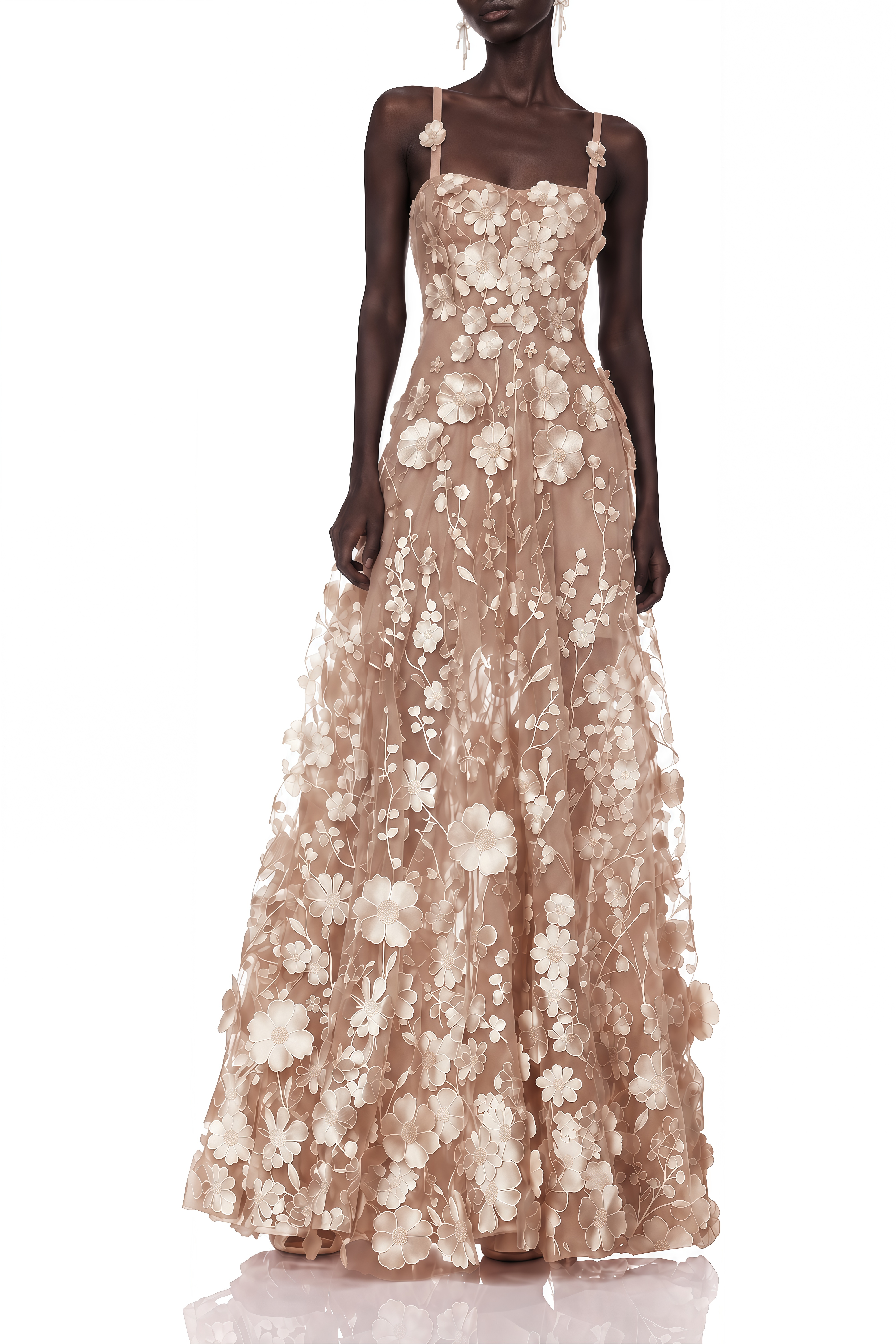 Daphne Beige Floral Sleeveless Maxi Dress