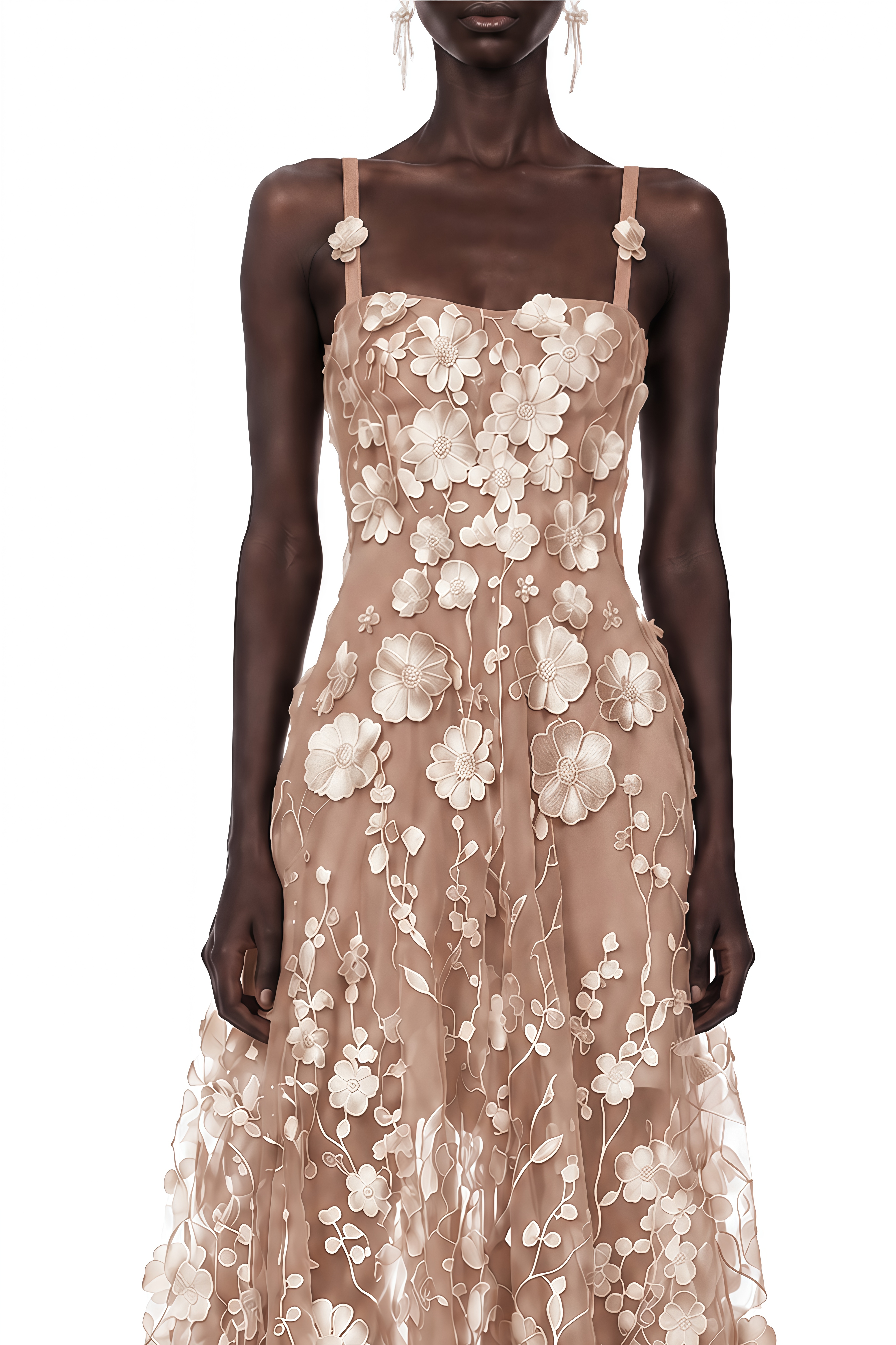 Daphne Beige Floral Sleeveless Maxi Dress