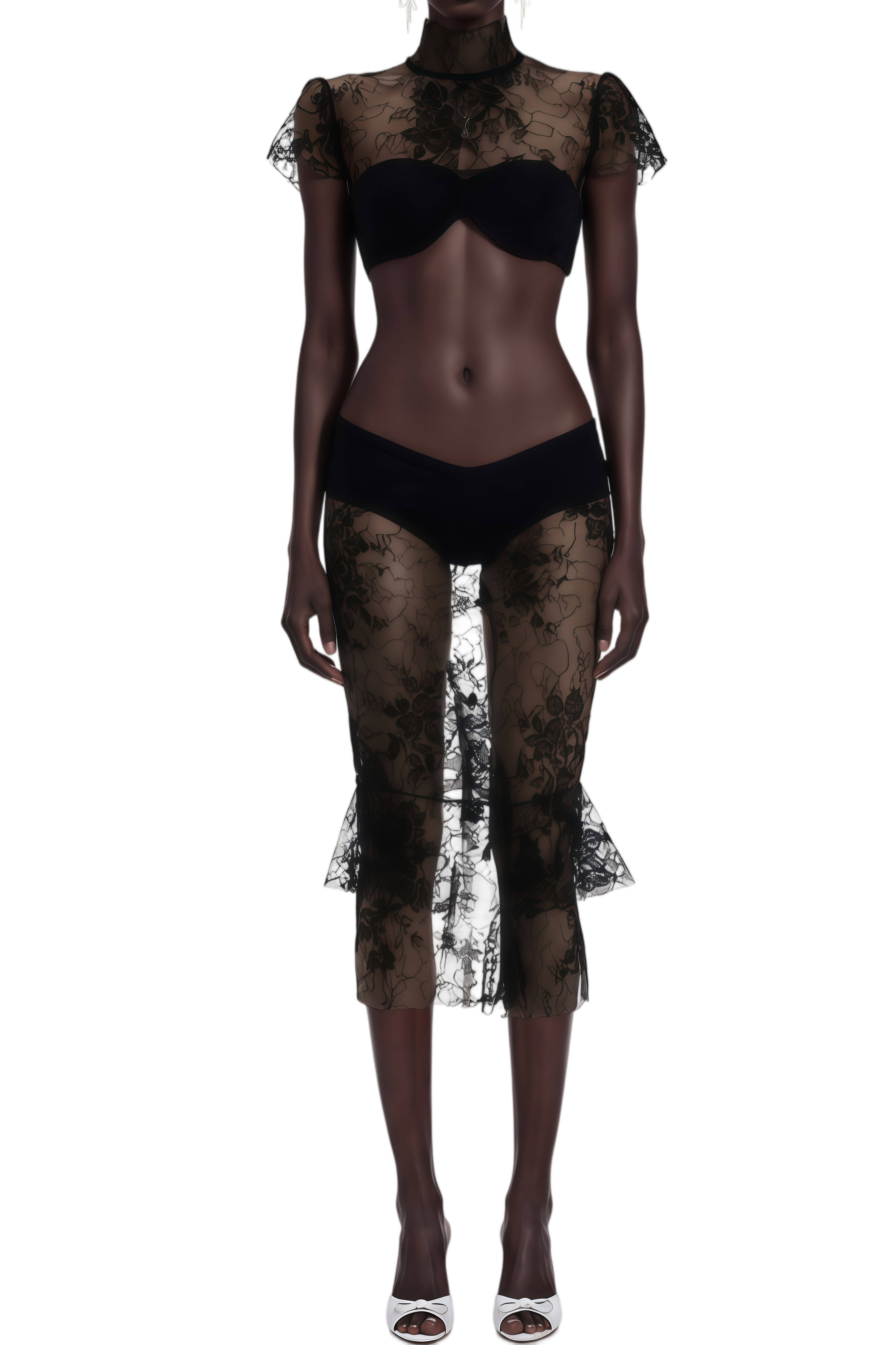 Denise Black Lace Cropped Top & Skirt Set