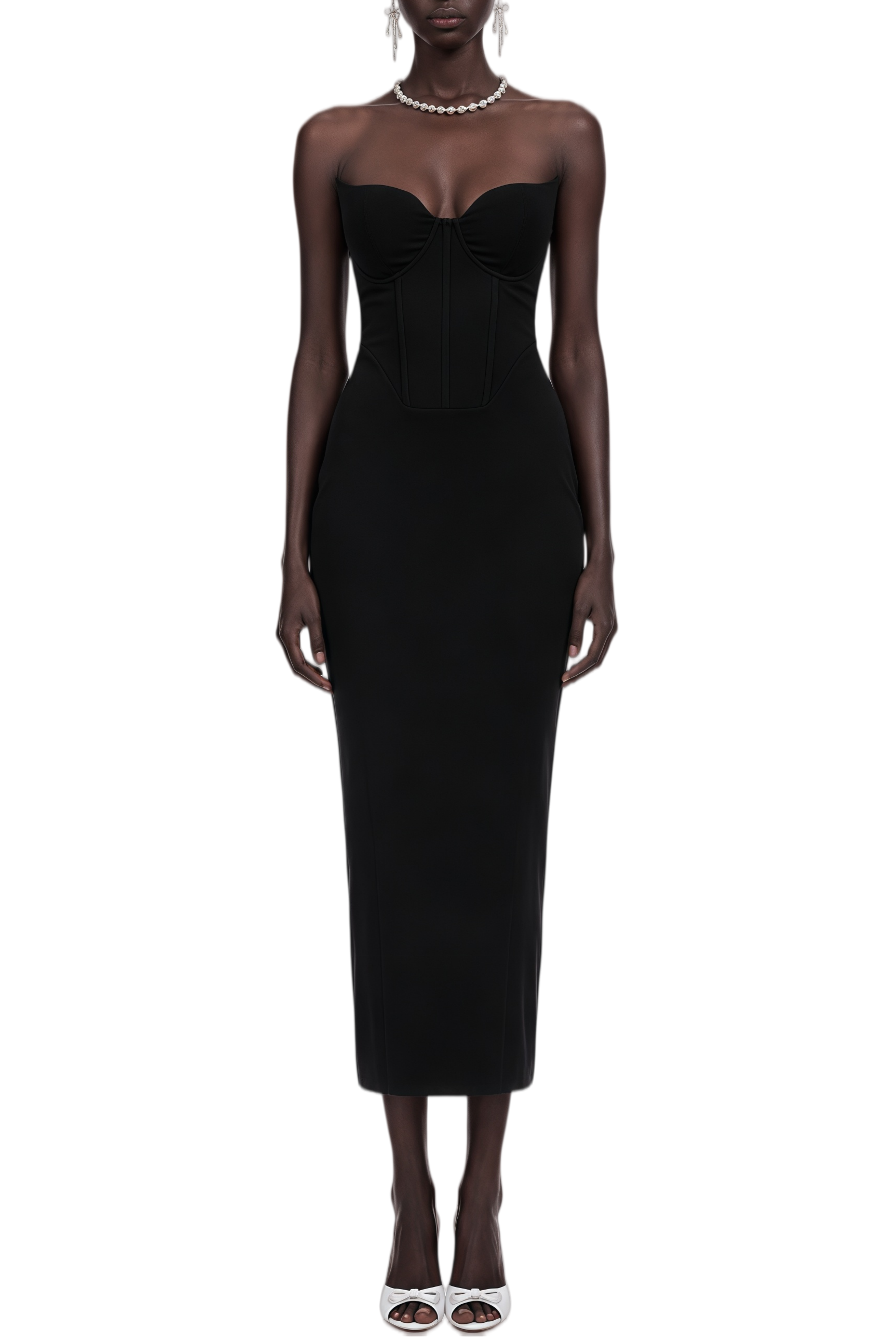Devon Black Off Shoulder Corset Midi Dress