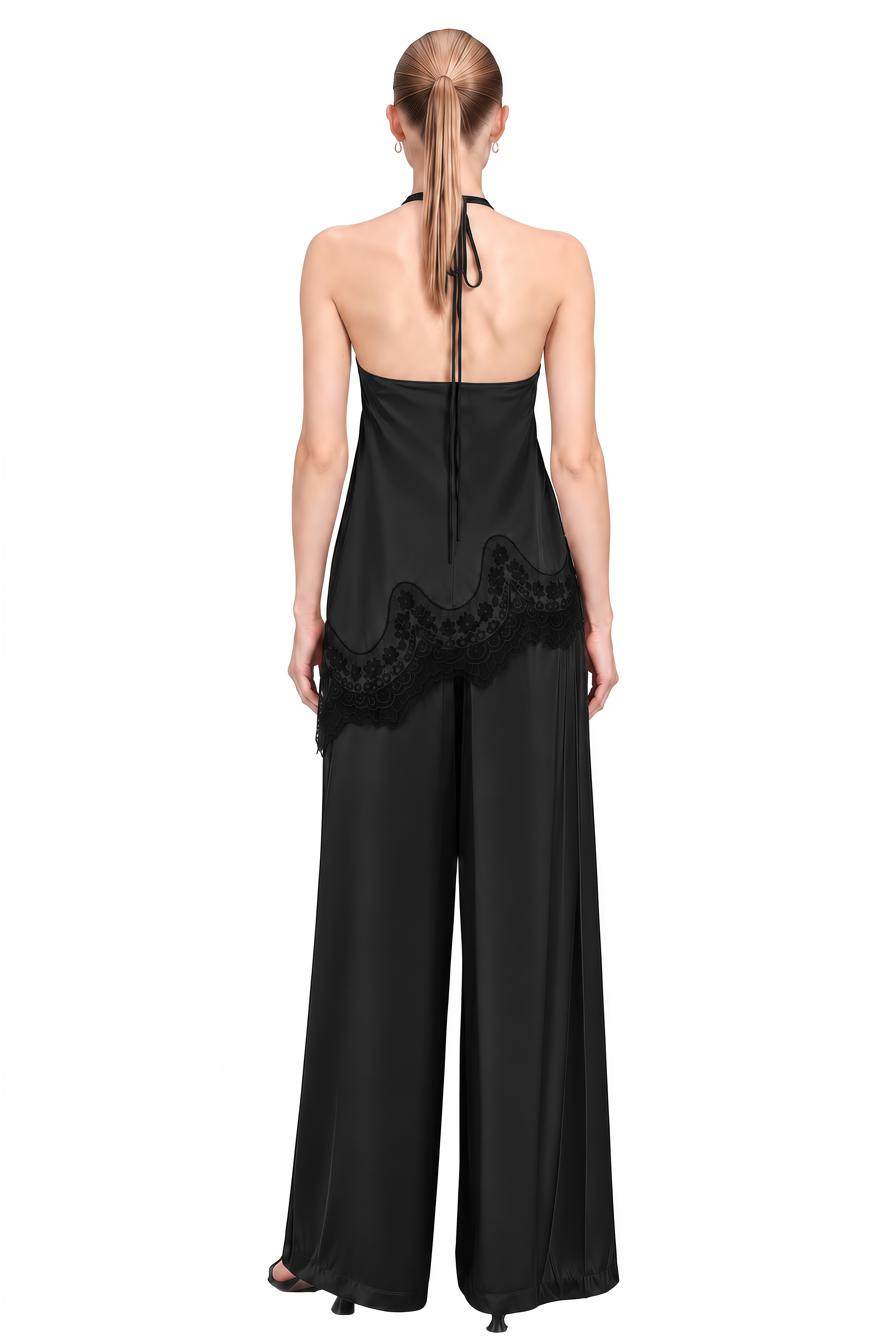 Diana Black Halterneck Asymmetrical Top & Trousers Set