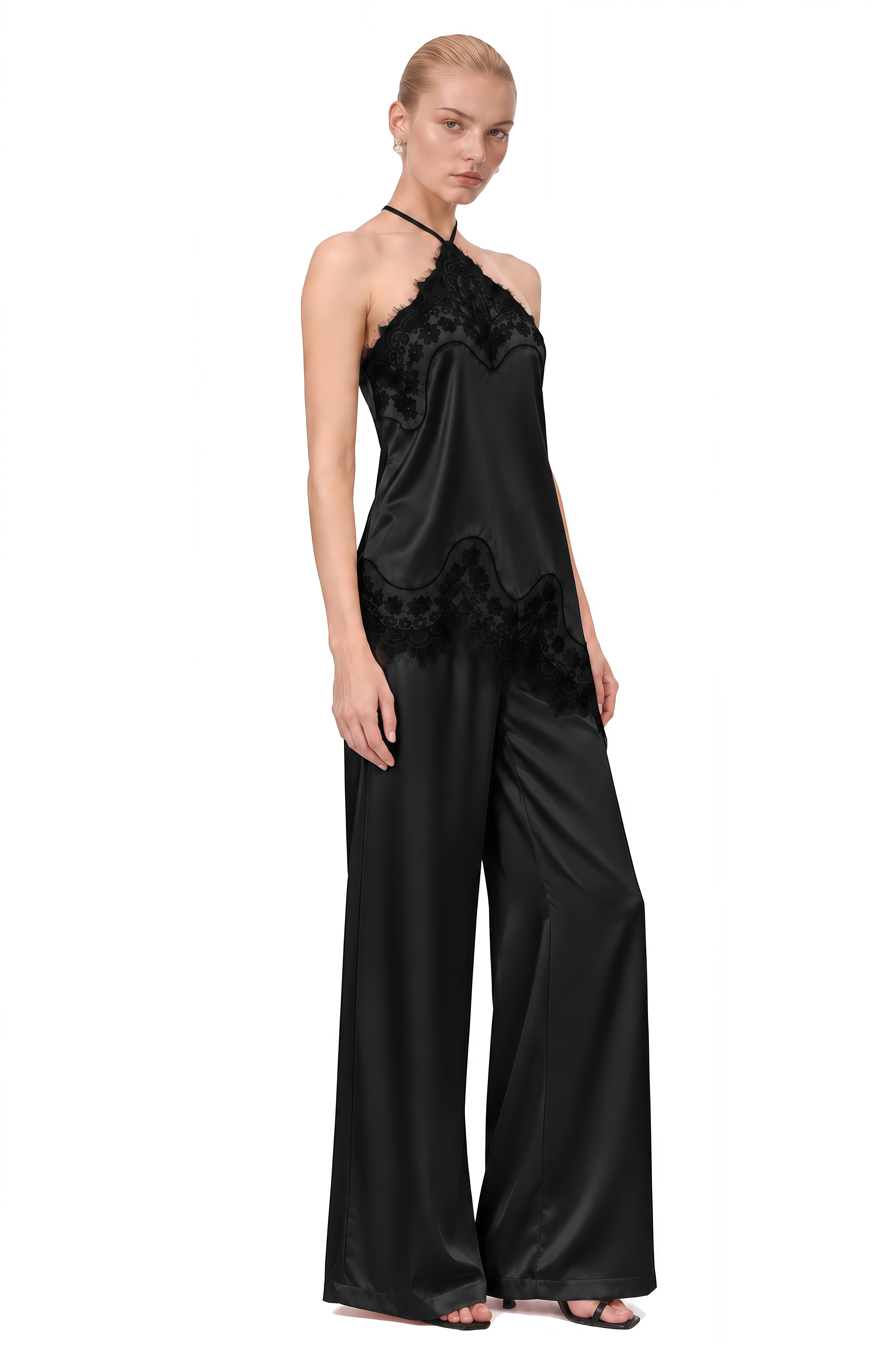 Diana Black Halterneck Asymmetrical Top & Trousers Set