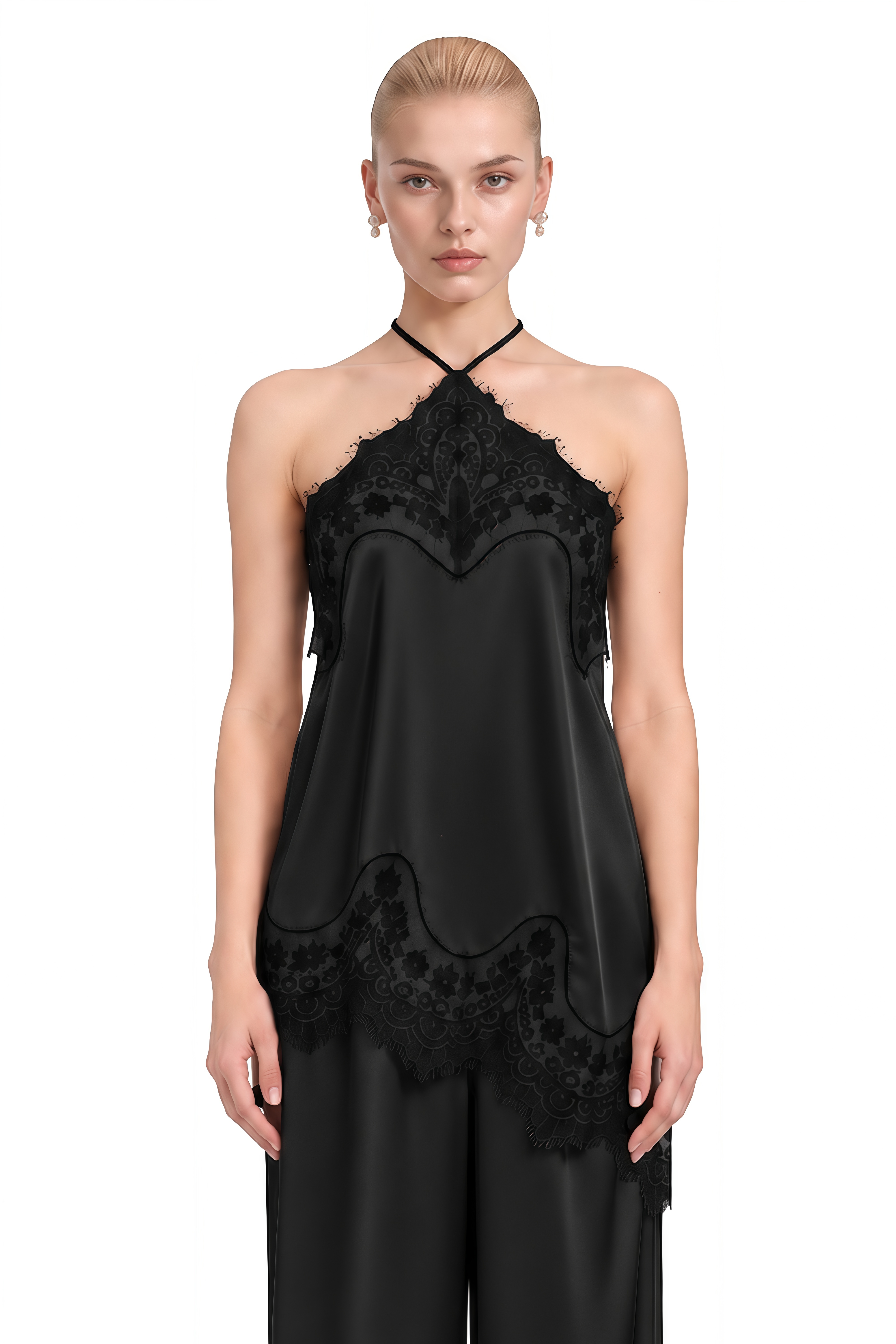 Diana Black Halterneck Asymmetrical Top & Trousers Set