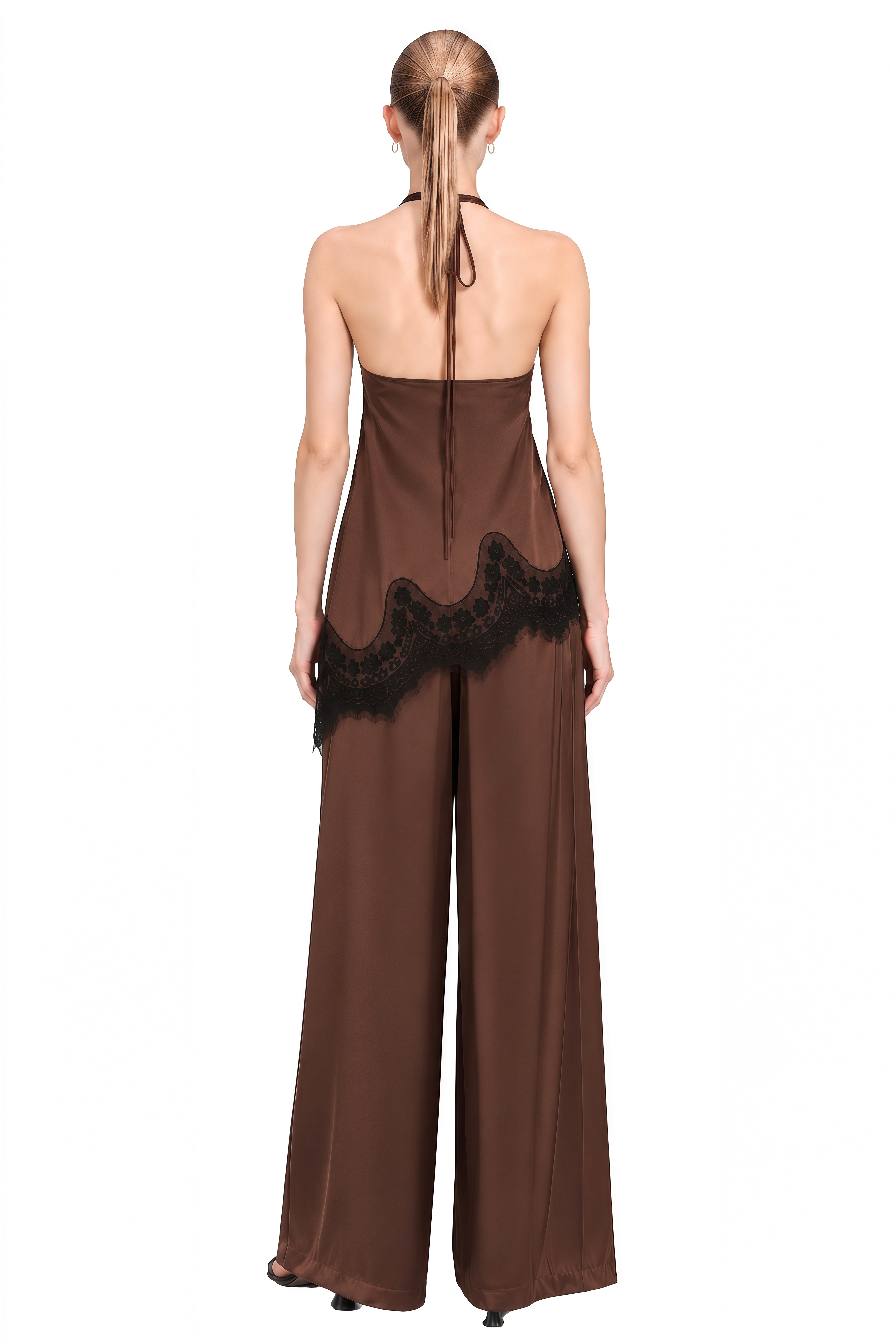 Diana Brown Halterneck Asymmetrical Top & Trousers Set