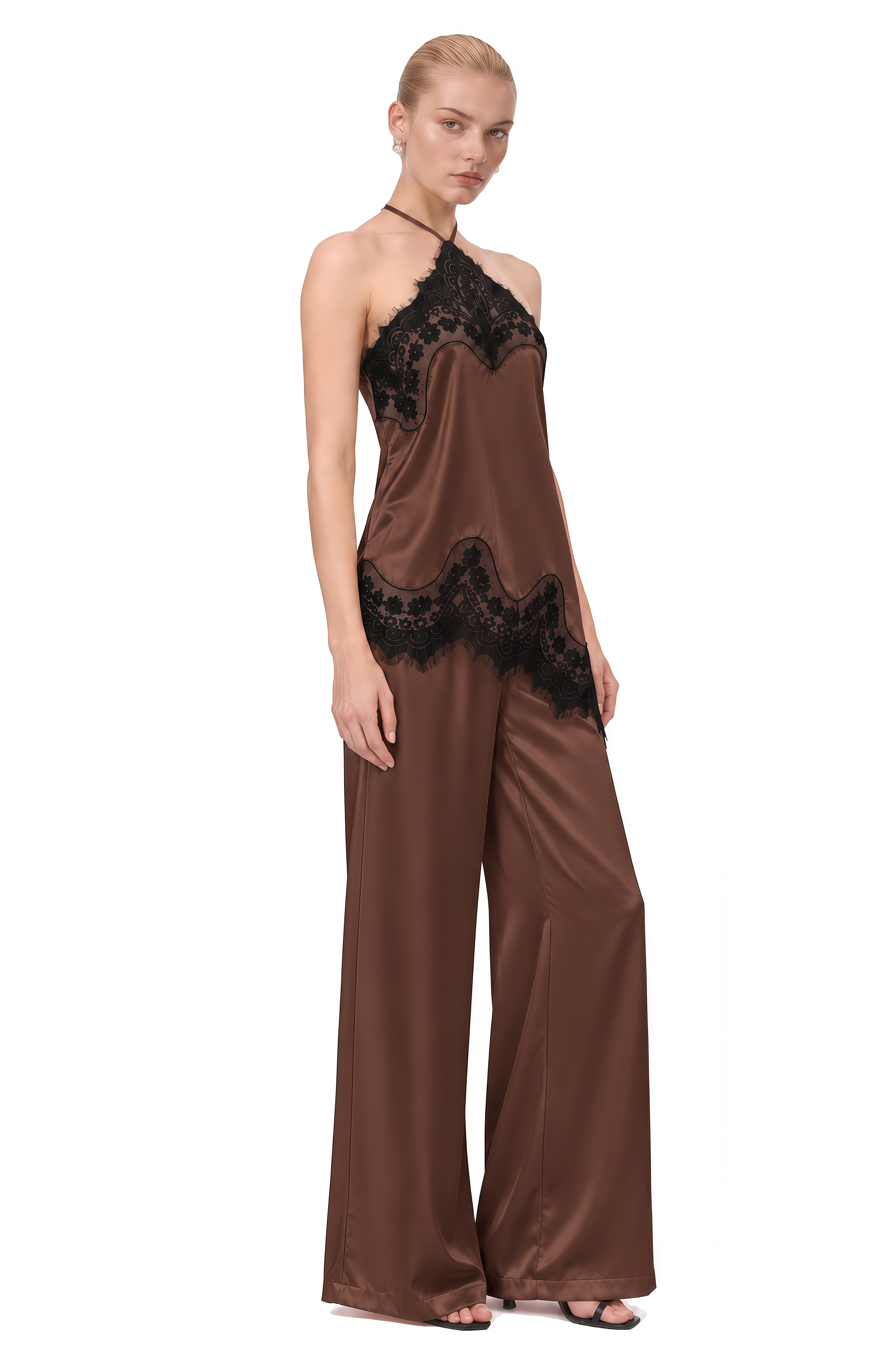 Diana Brown Halterneck Asymmetrical Top & Trousers Set