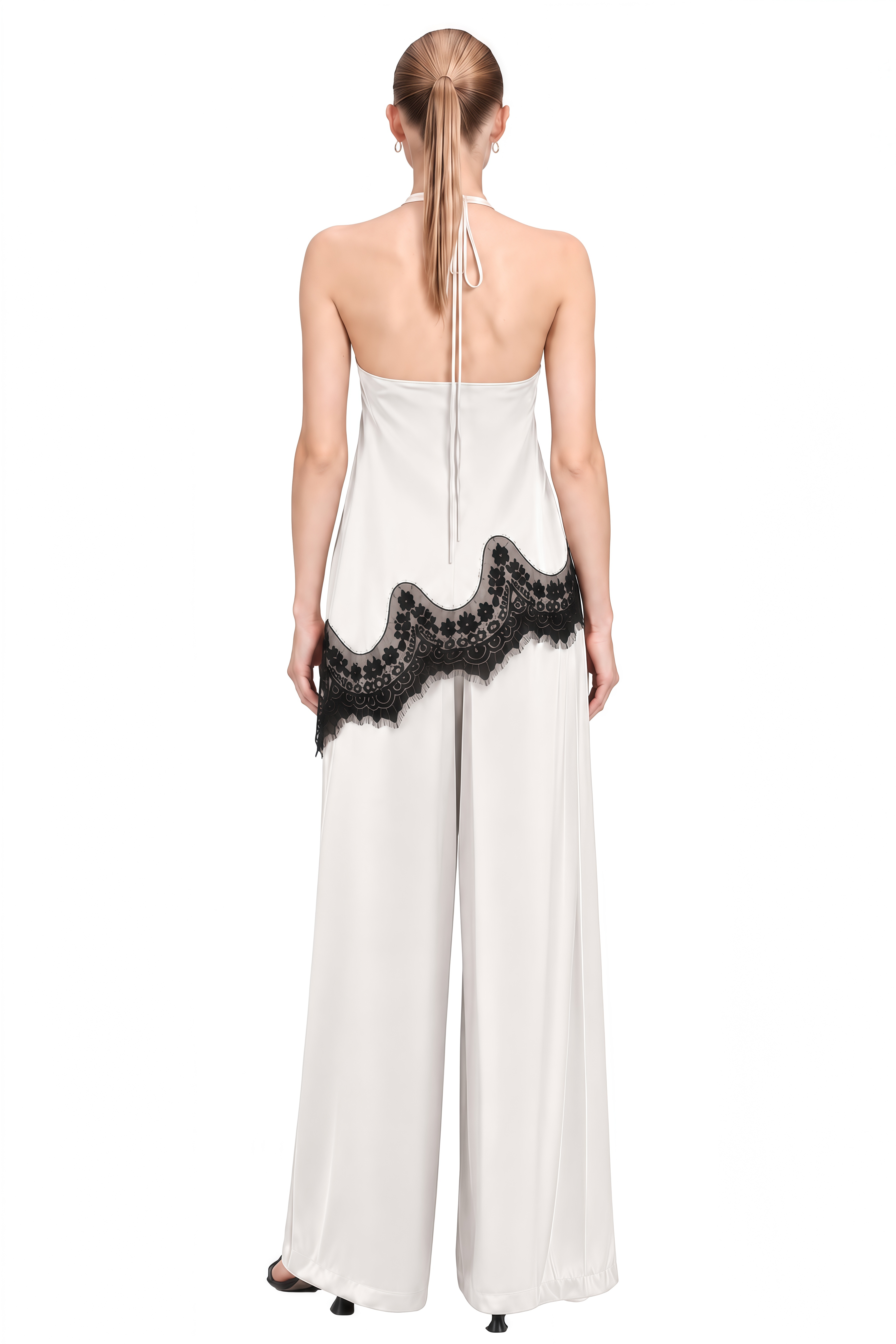 Diana White Halterneck Asymmetrical Top & Trousers Set