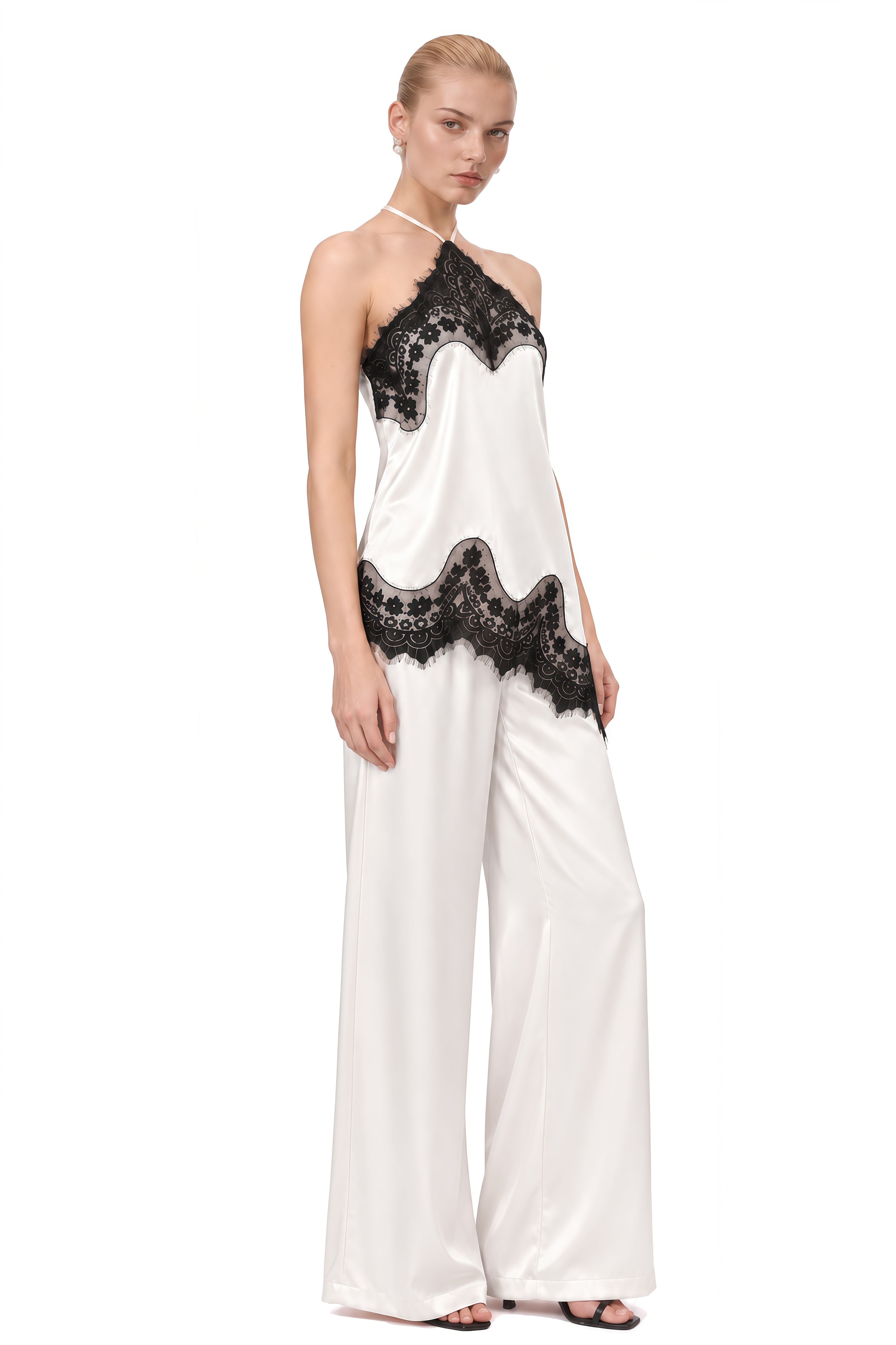 Diana White Halterneck Asymmetrical Top & Trousers Set