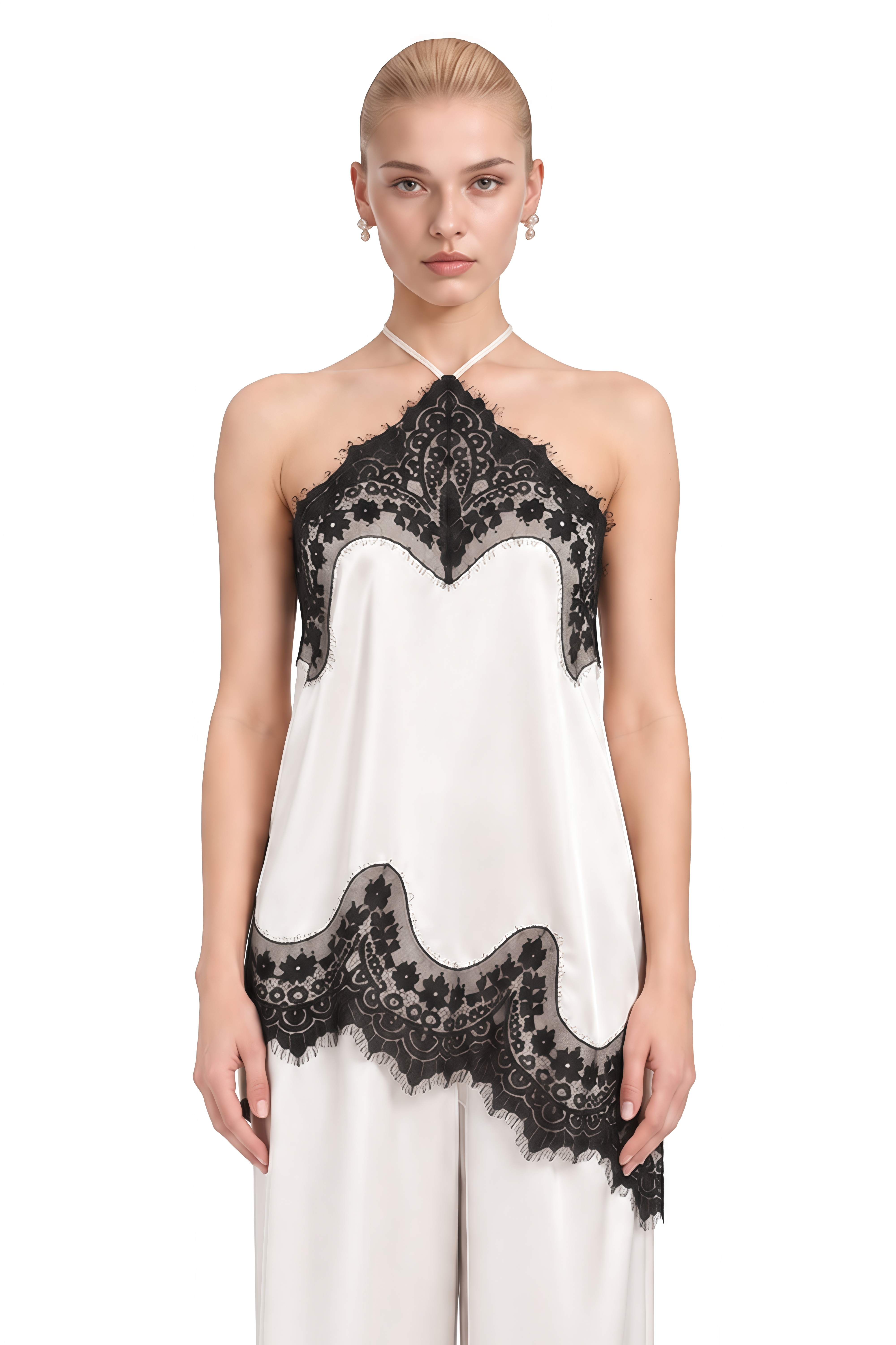 Diana White Halterneck Asymmetrical Top & Trousers Set