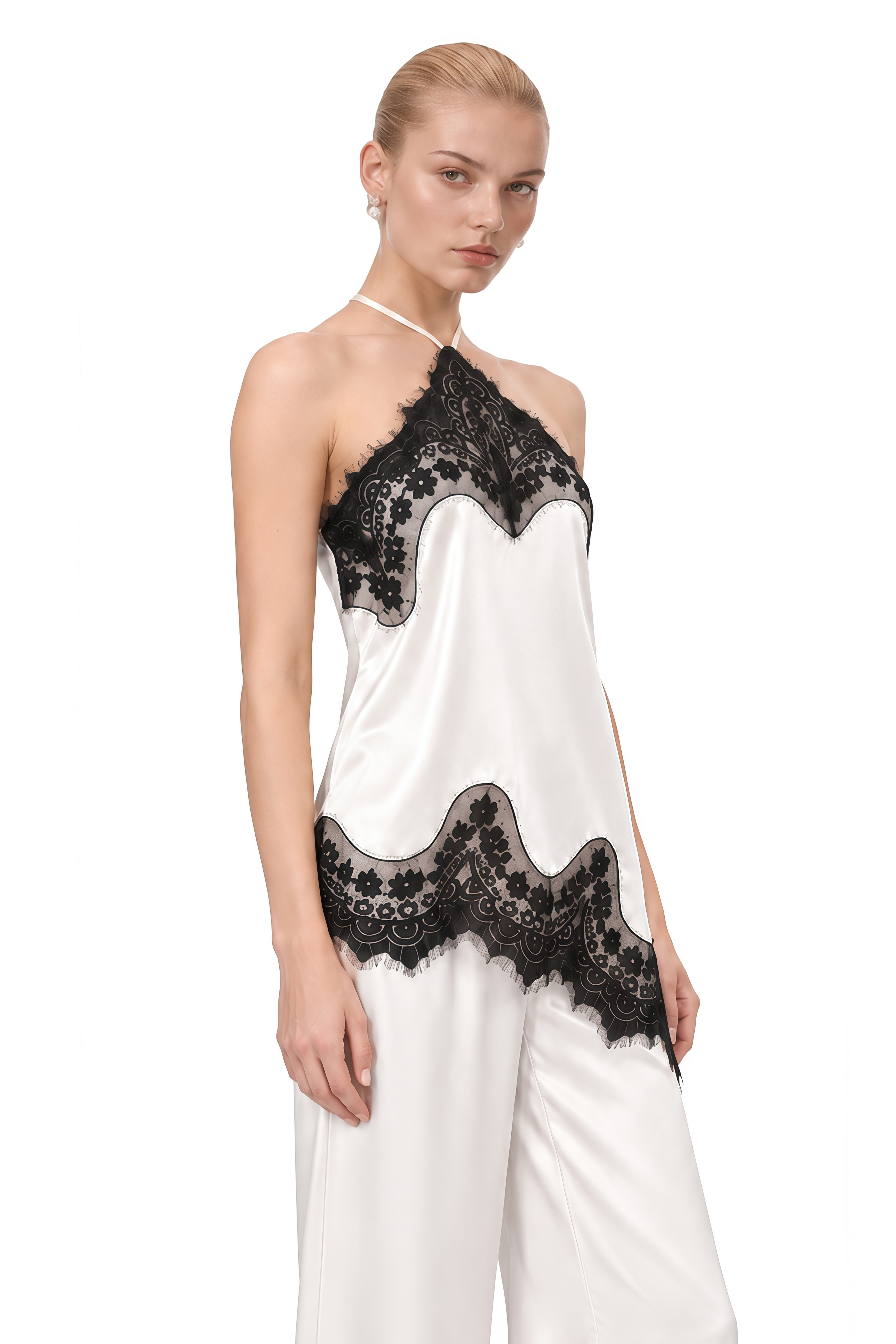 Diana White Halterneck Asymmetrical Top & Trousers Set