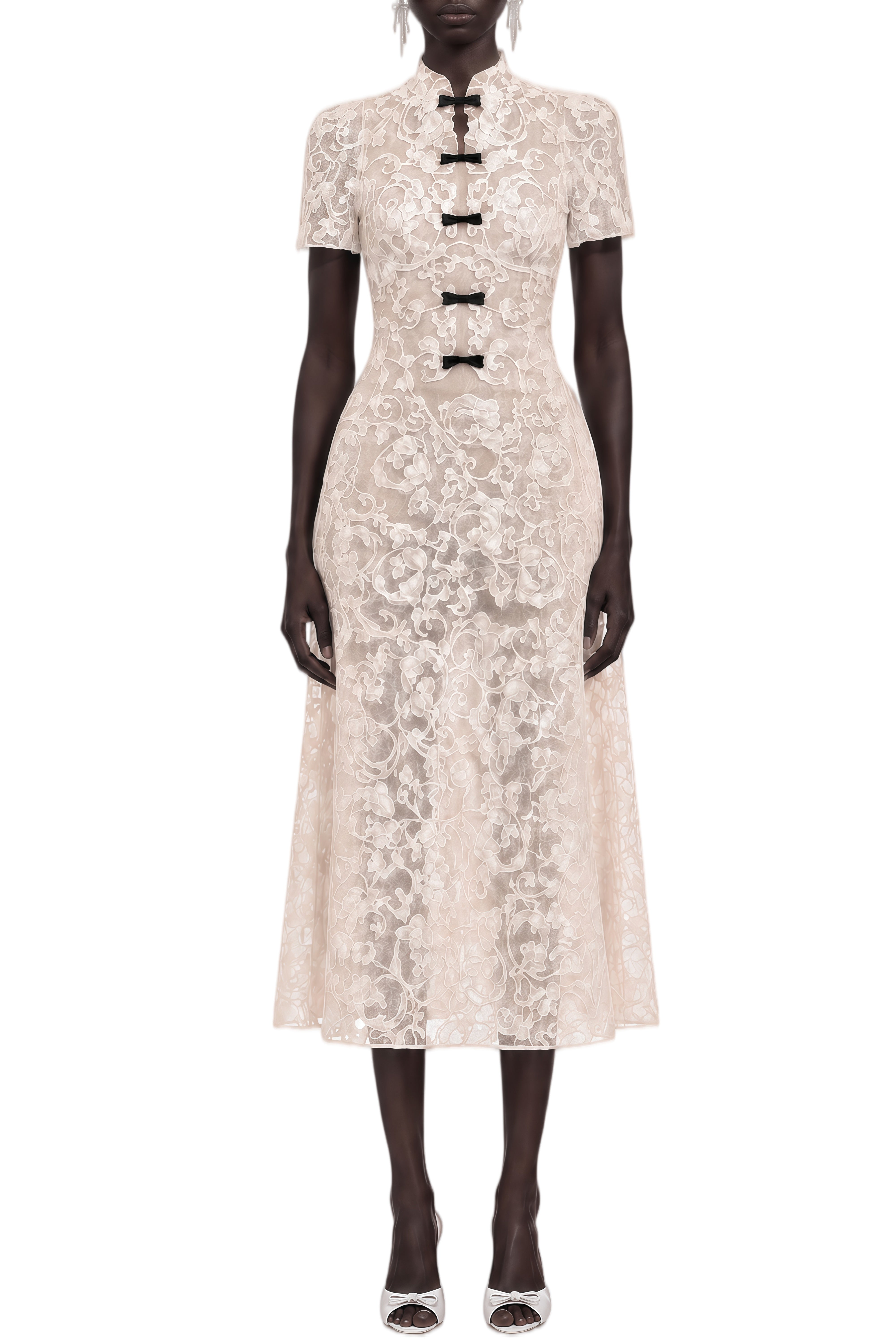 Dionne Neutral Turtleneck Lace Mini Dress