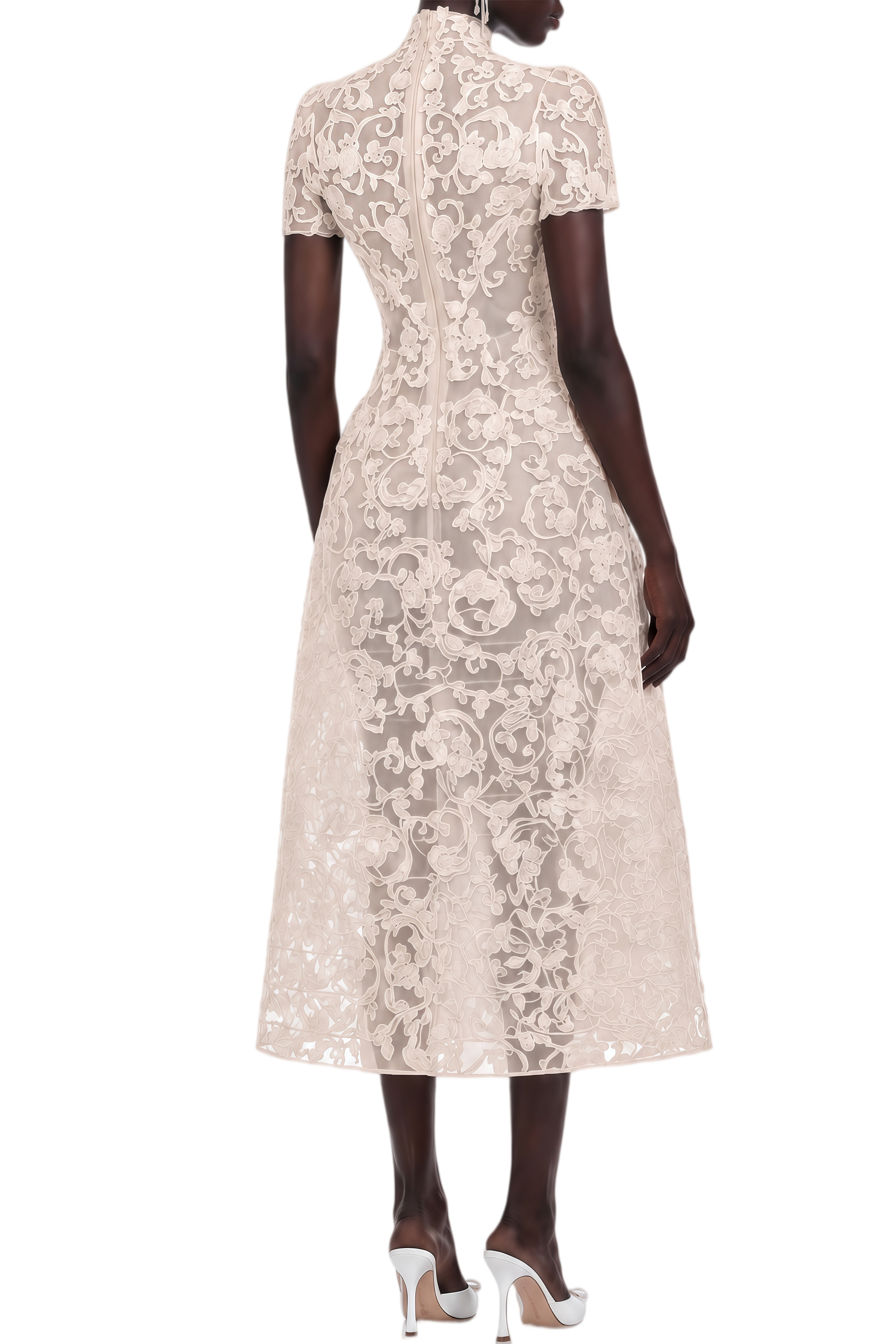 Dionne Neutral Turtleneck Lace Mini Dress