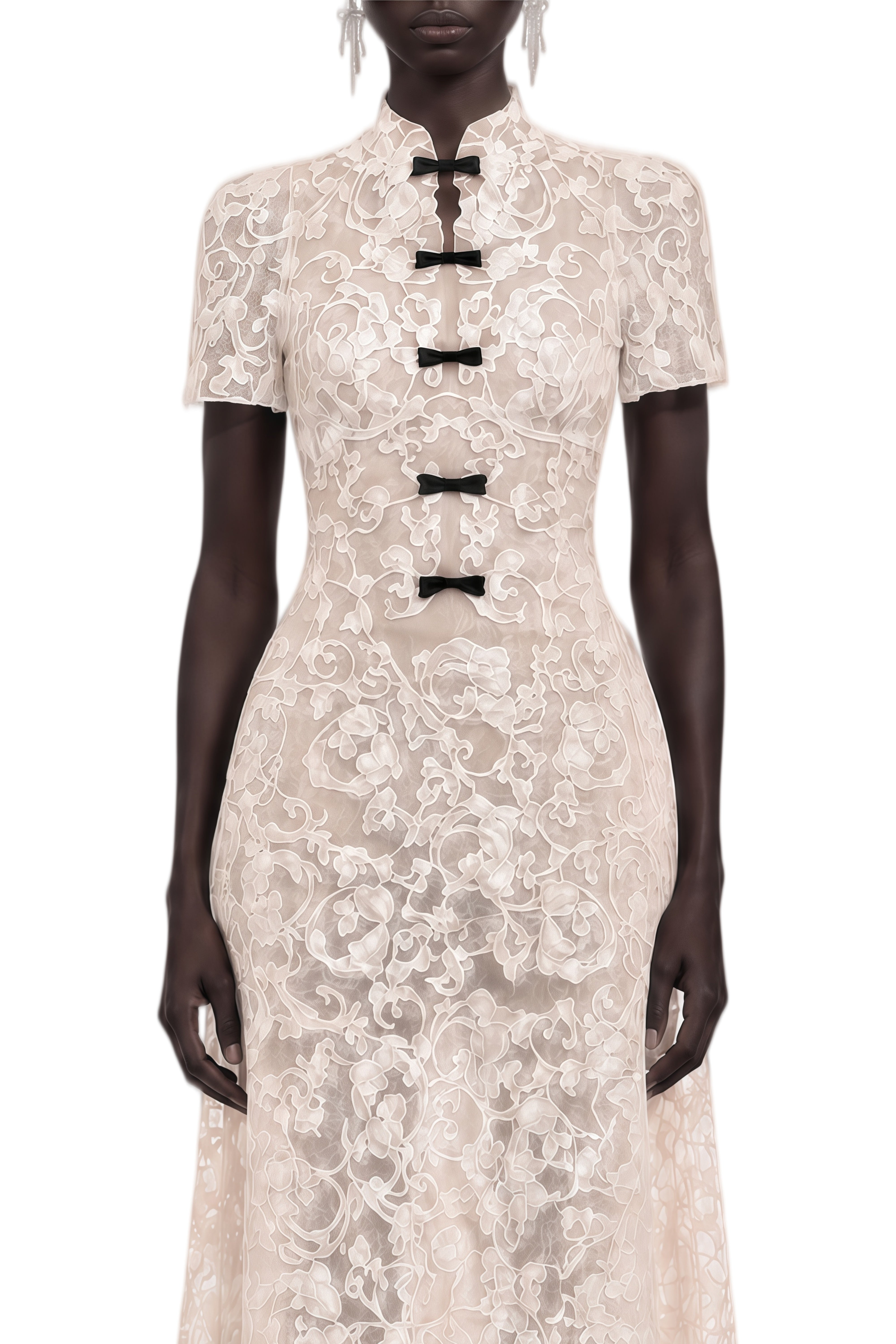 Dionne Neutral Turtleneck Lace Mini Dress