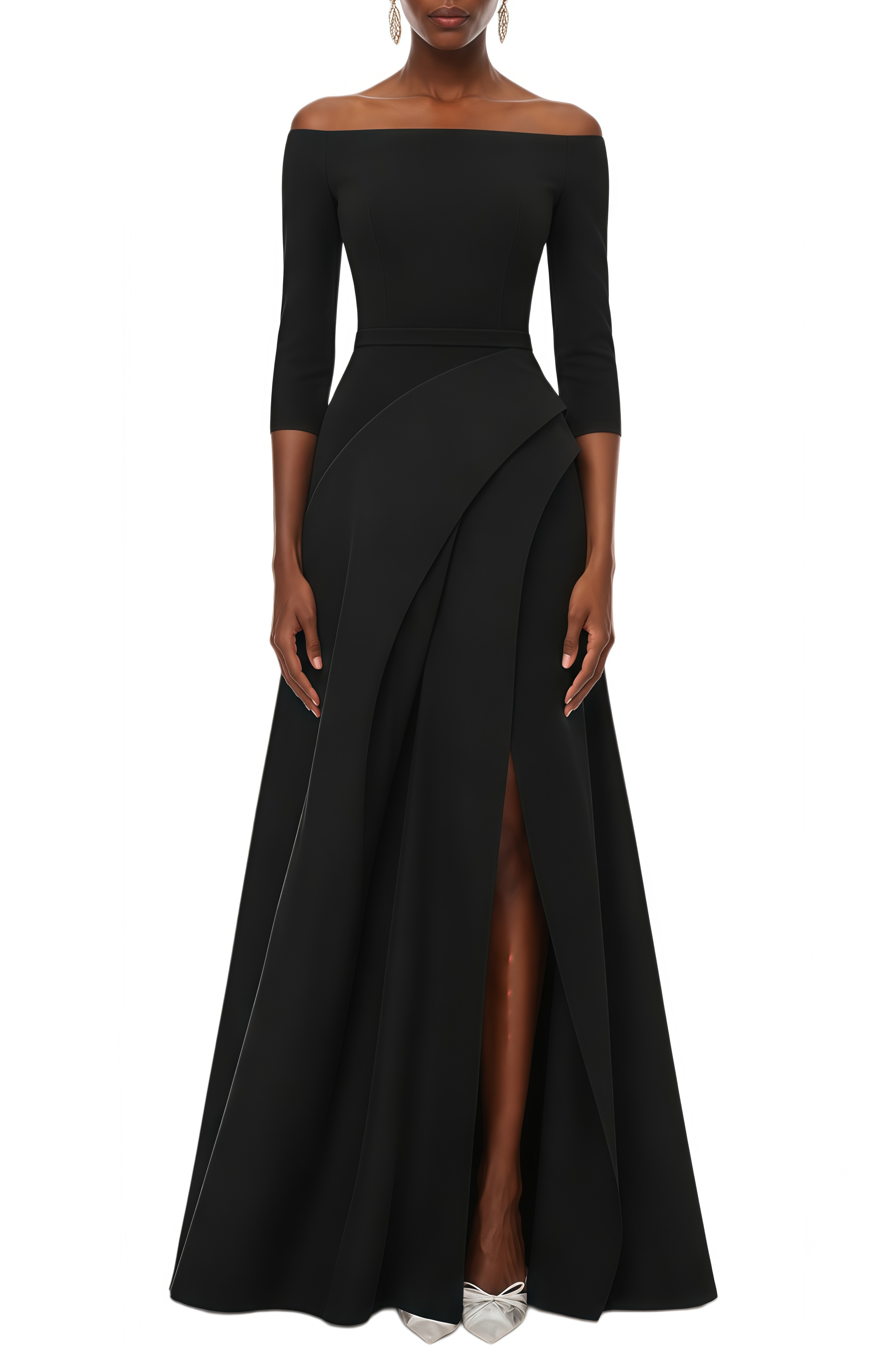 Dorothy Black Three Quarter Sleeve Slit Maxi Dress