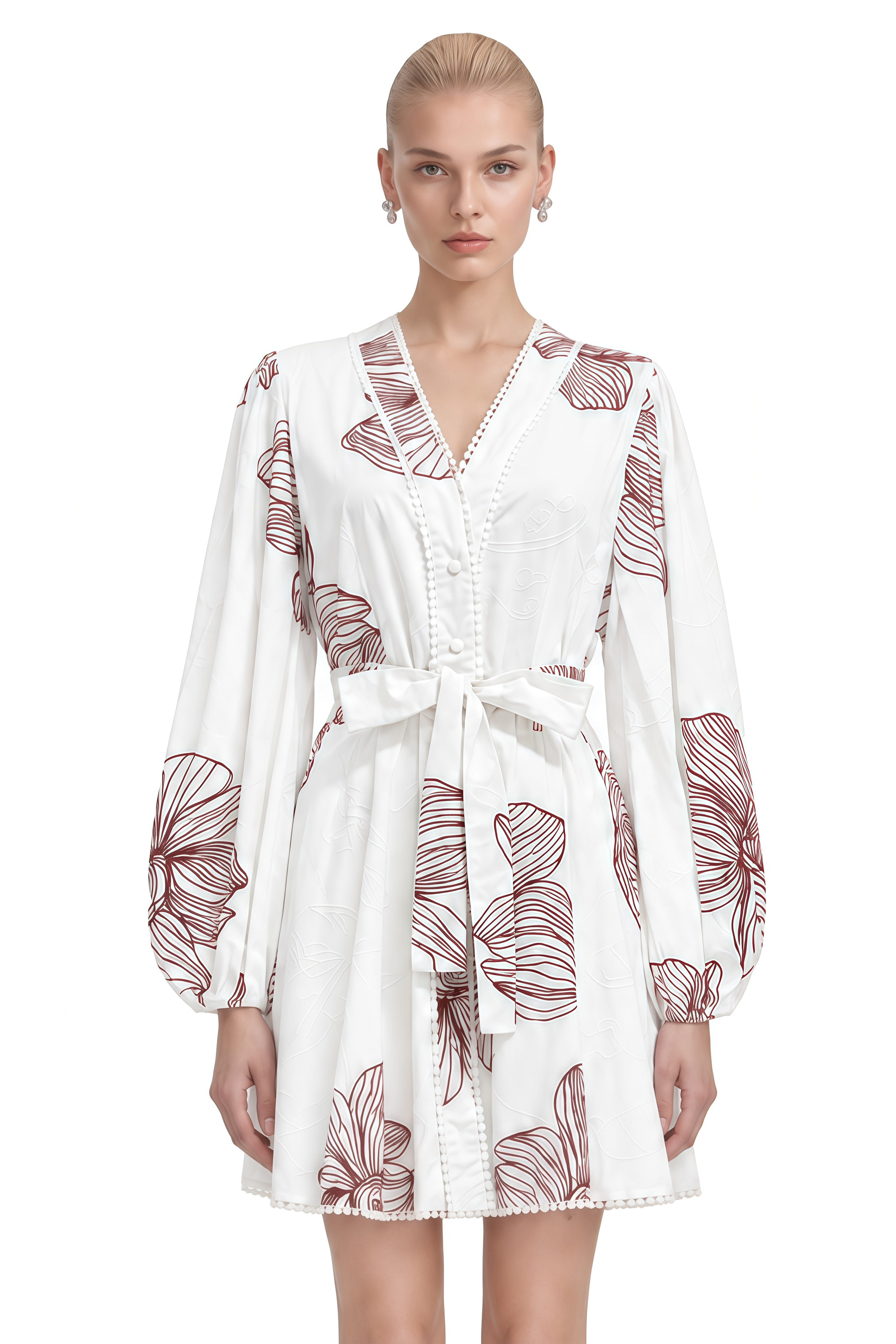 Eira White V-Neck Contrast Floral Mini Dress