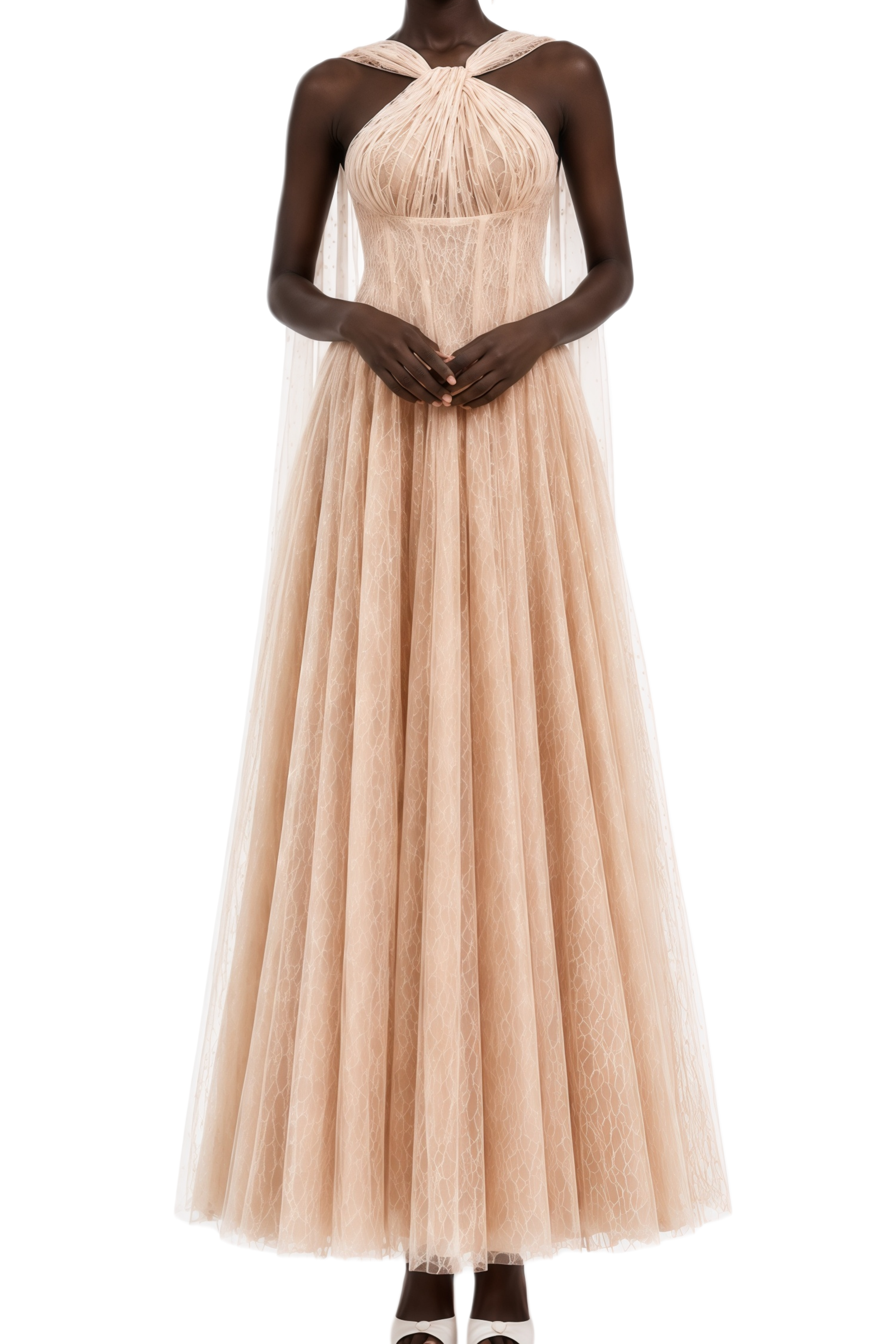 Eleanor Blush Pink Draped Cape Design Maxi Dress
