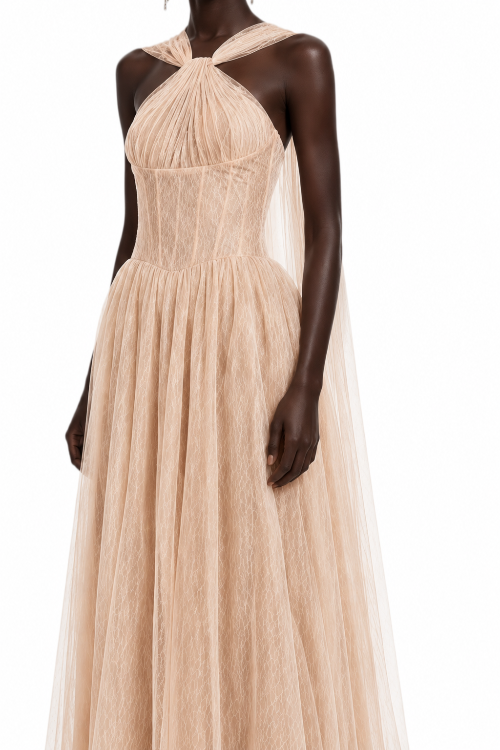 Eleanor Blush Pink Draped Cape Design Maxi Dress
