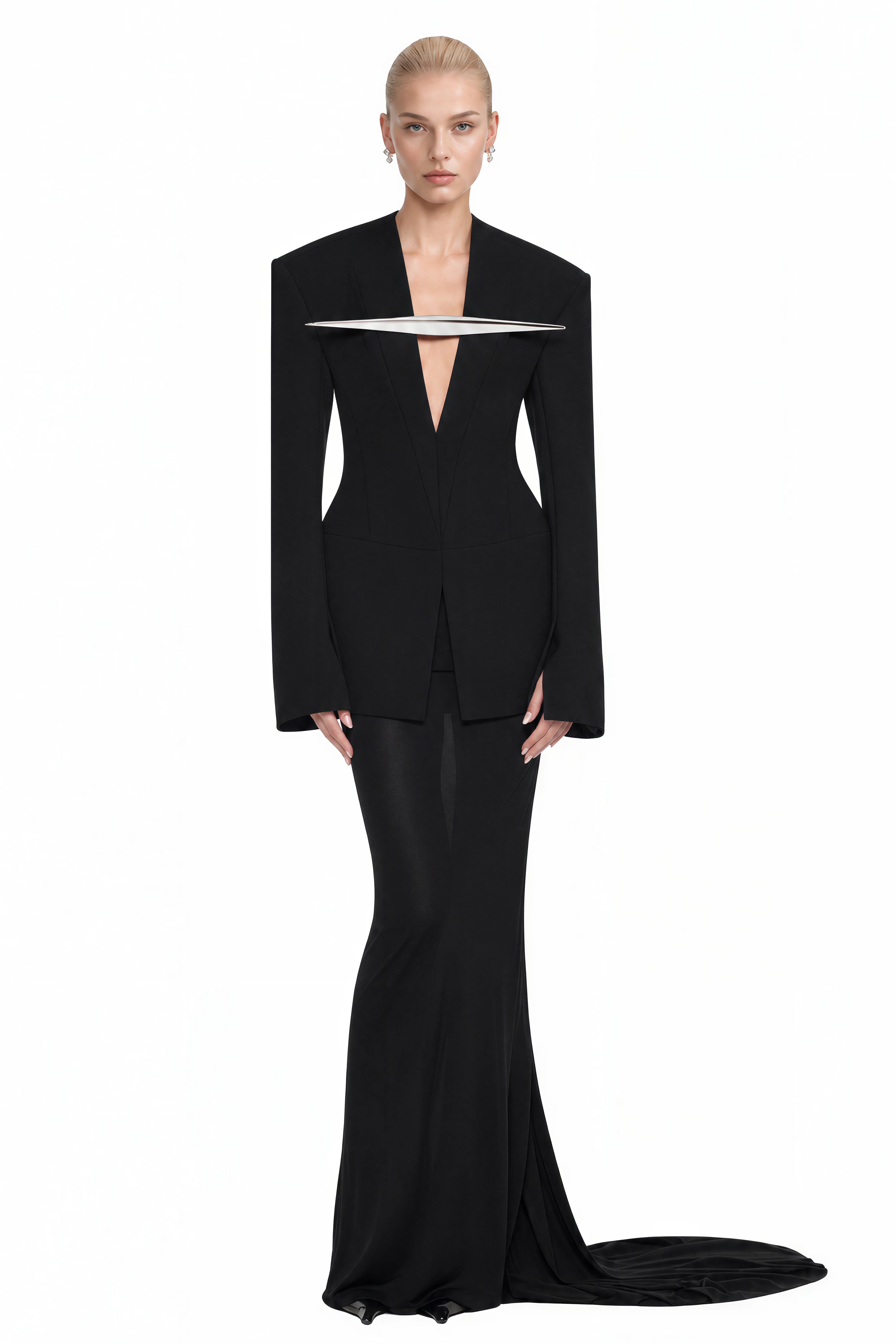 Elizabeth Black Long Sleeves V-Neck Top & Skirt Set