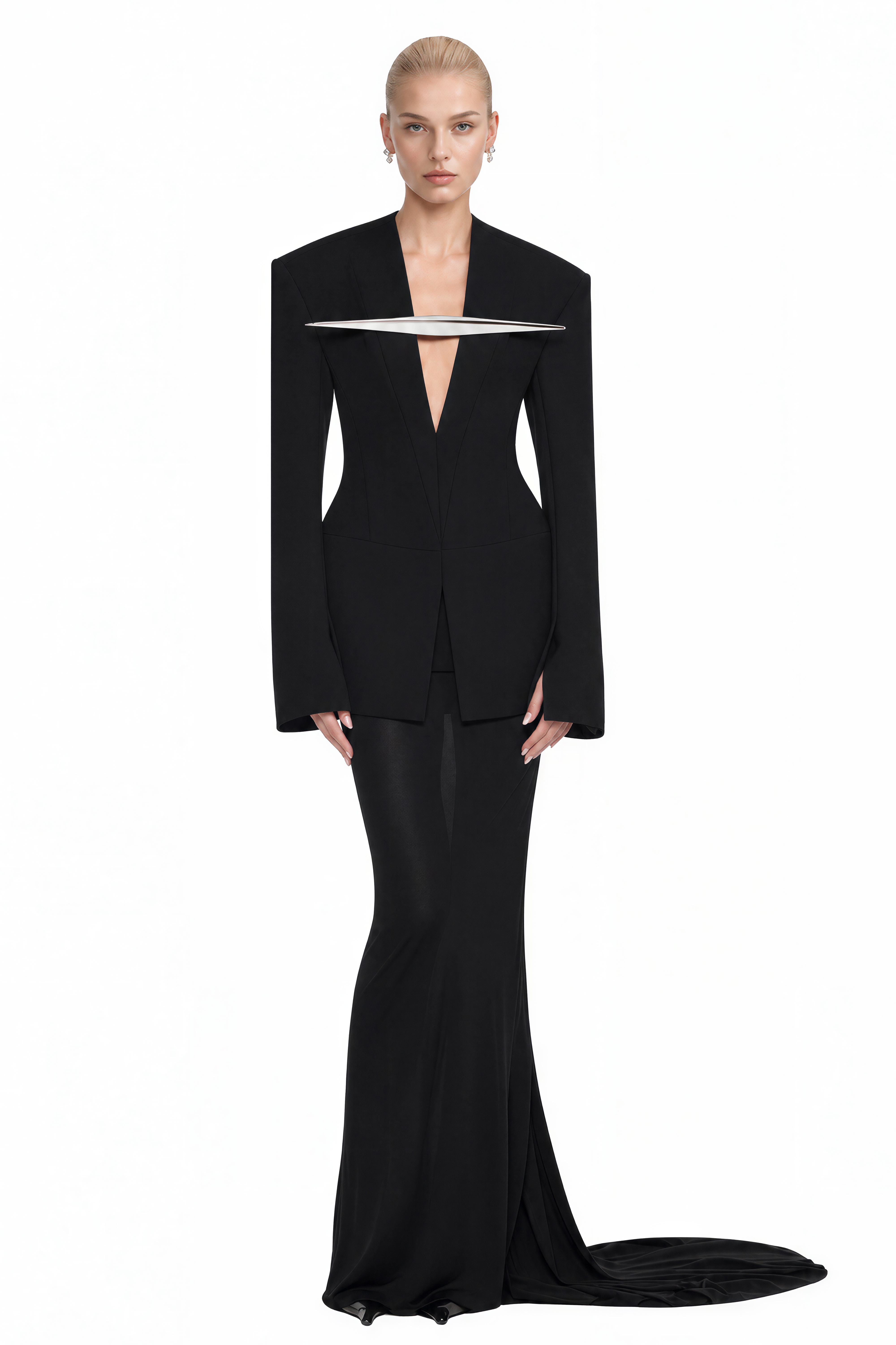 Elizabeth Black Long Sleeves V-Neck Top & Skirt Set
