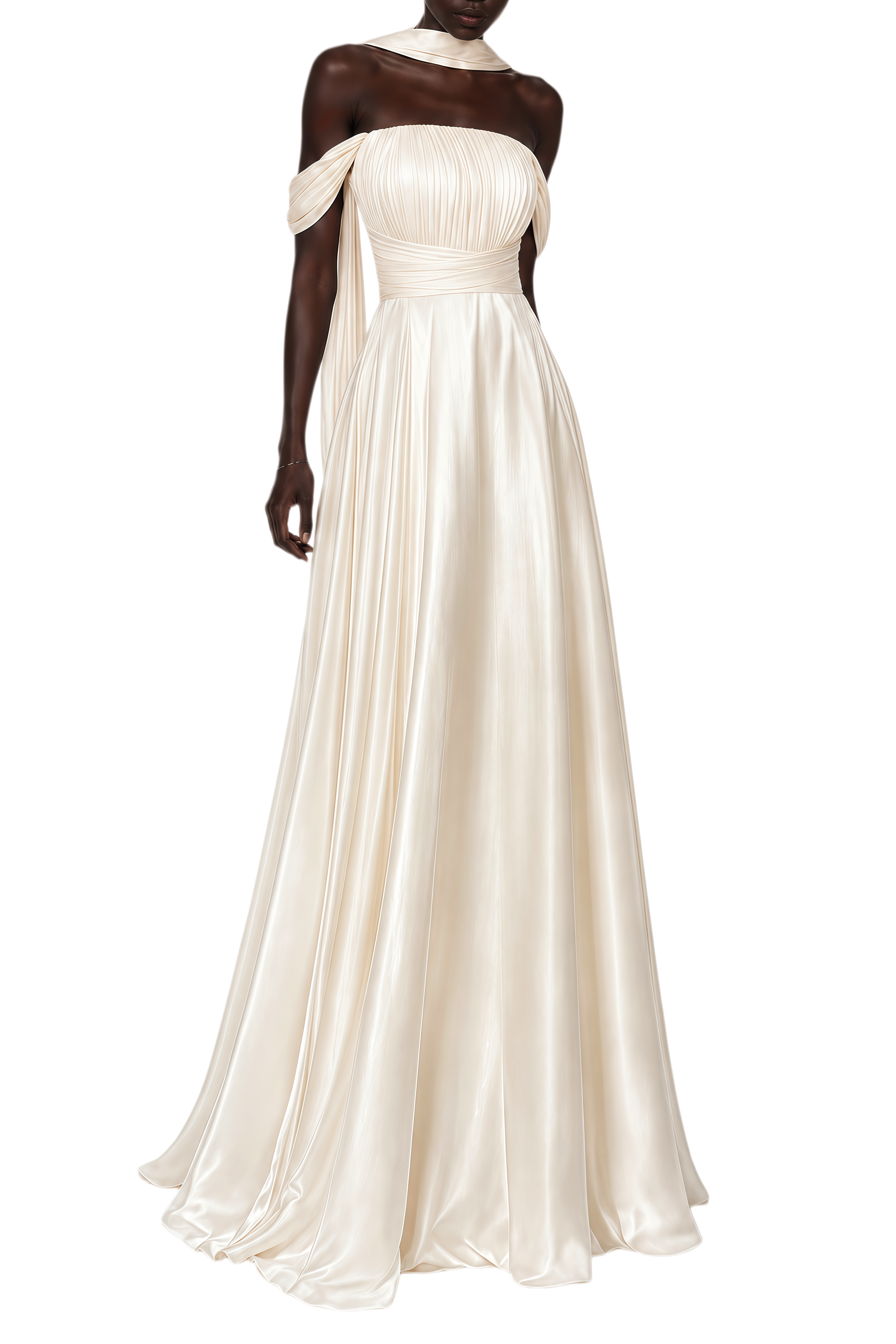 Eloise Neutral Off-Shoulder Halterneck Maxi Dress