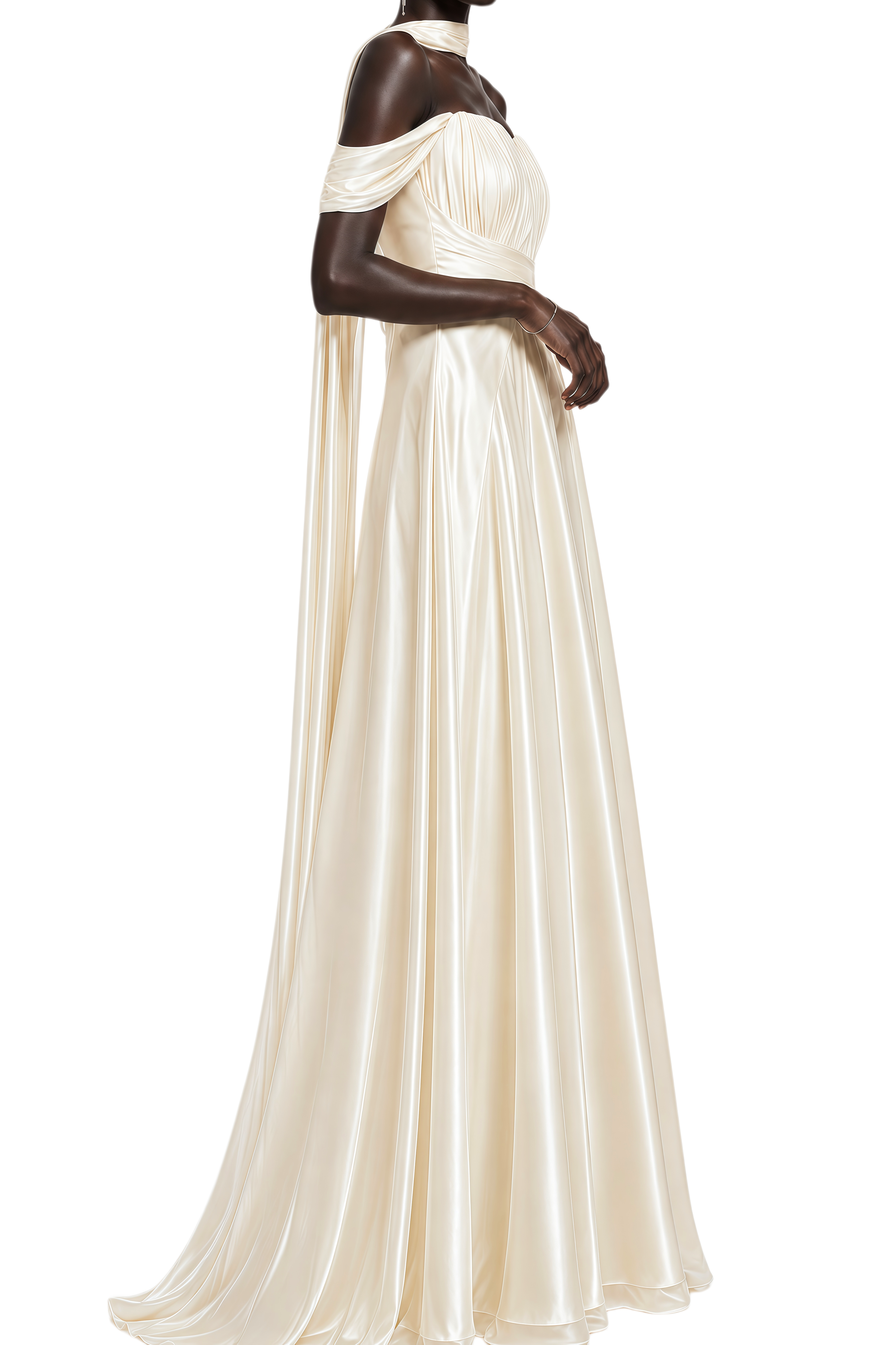 Eloise Neutral Off-Shoulder Halterneck Maxi Dress
