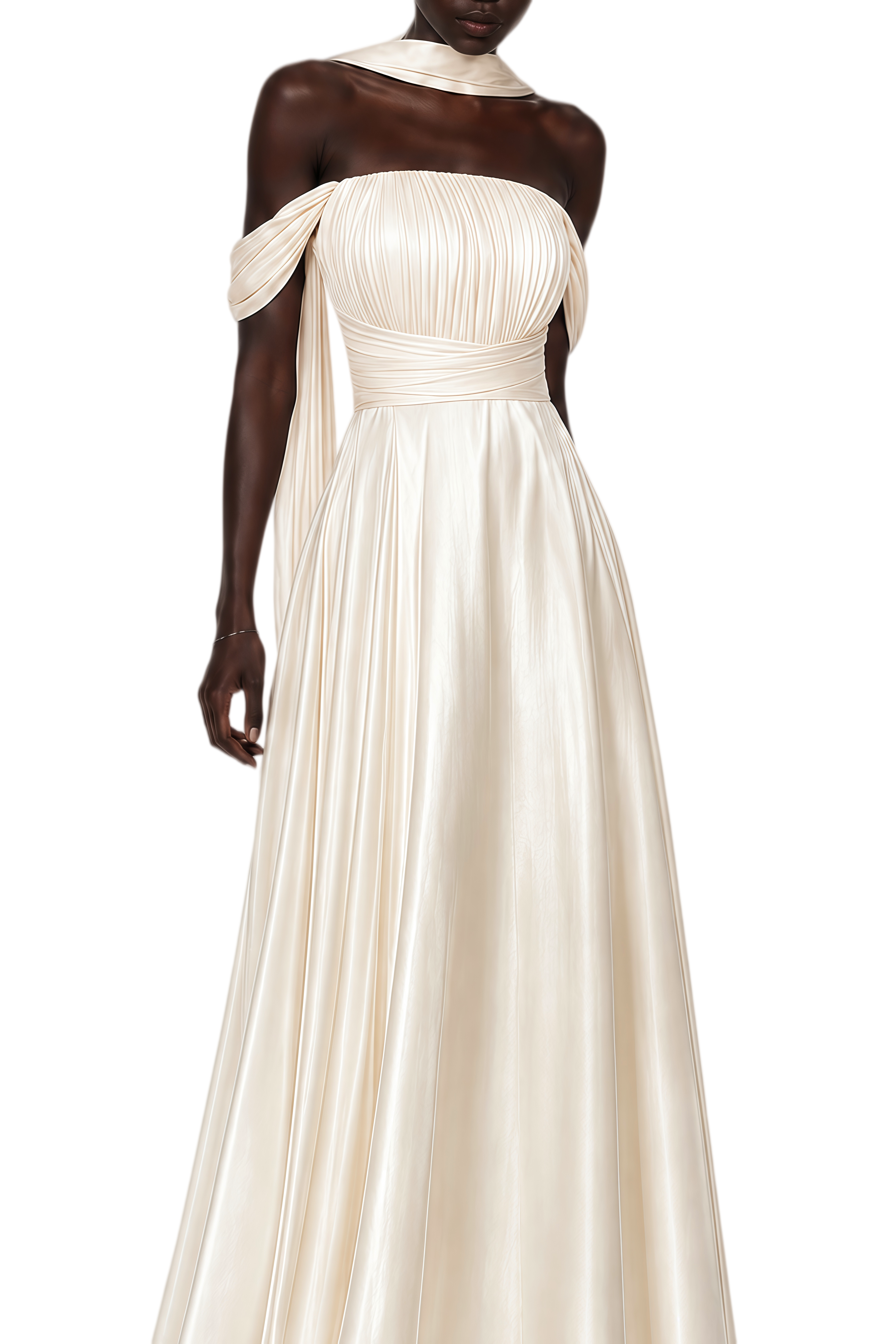 Eloise Neutral Off-Shoulder Halterneck Maxi Dress