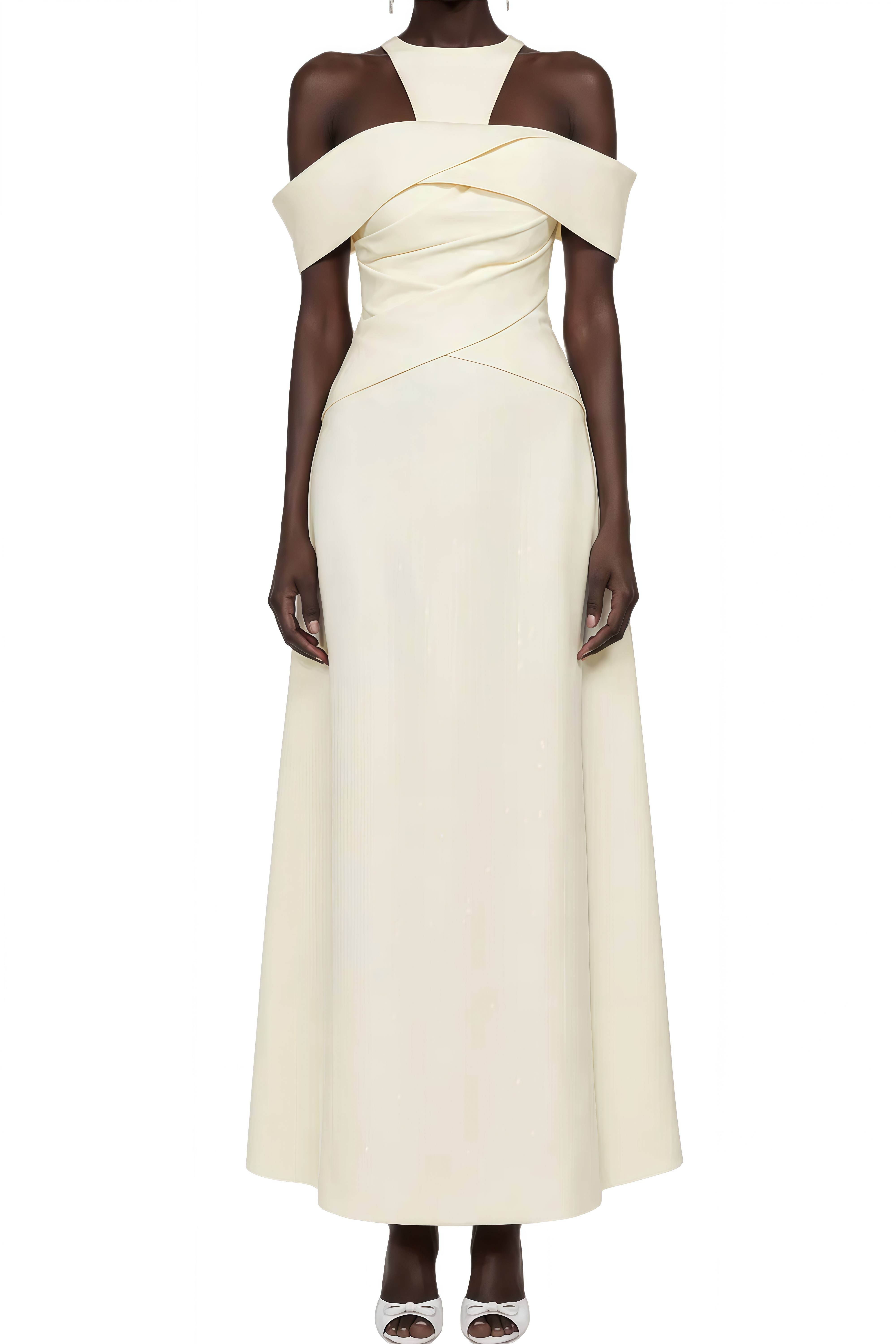 Elvira Ivory Halterneck Gathered Midi Dress