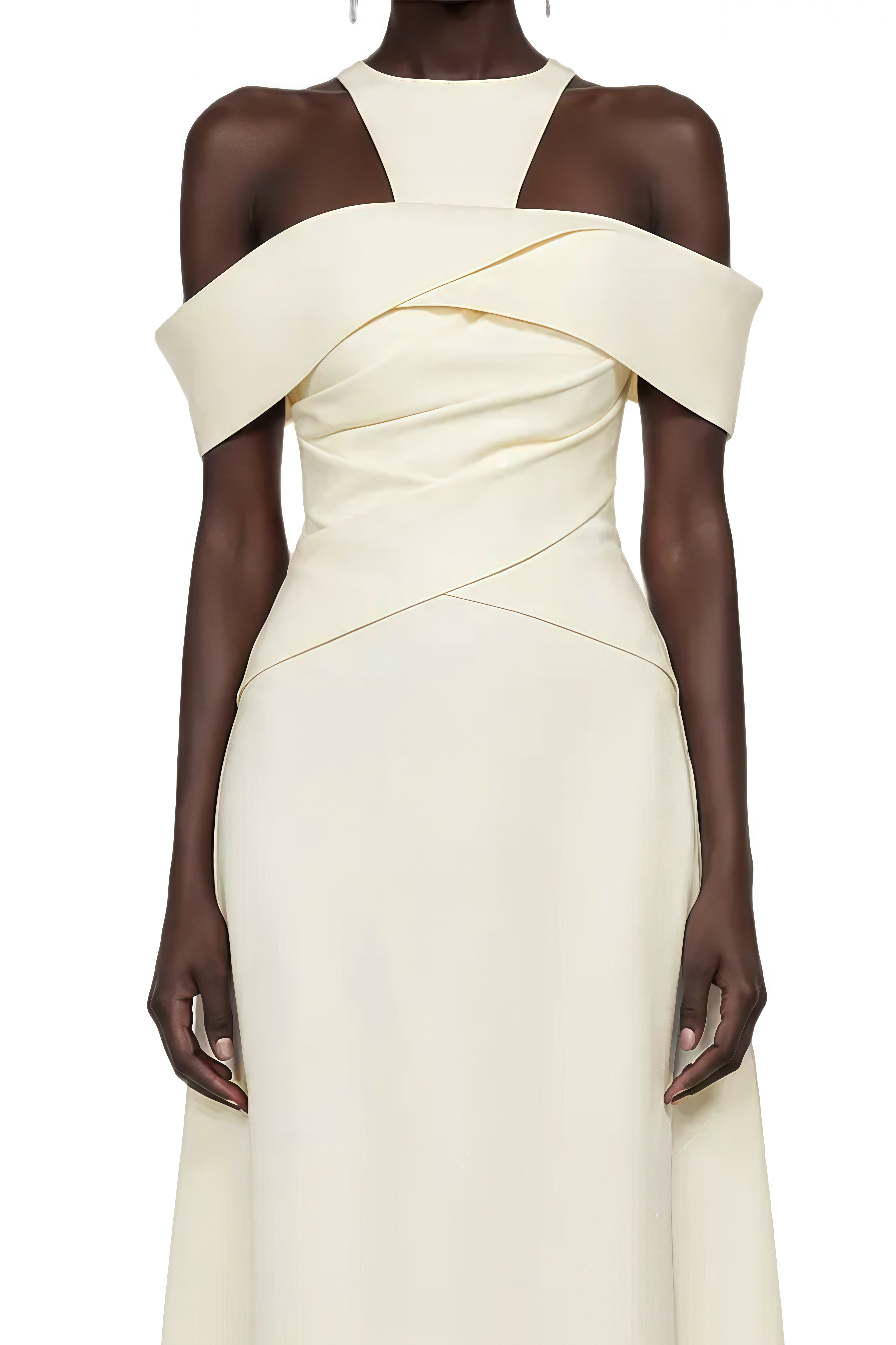 Elvira Ivory Halterneck Gathered Midi Dress