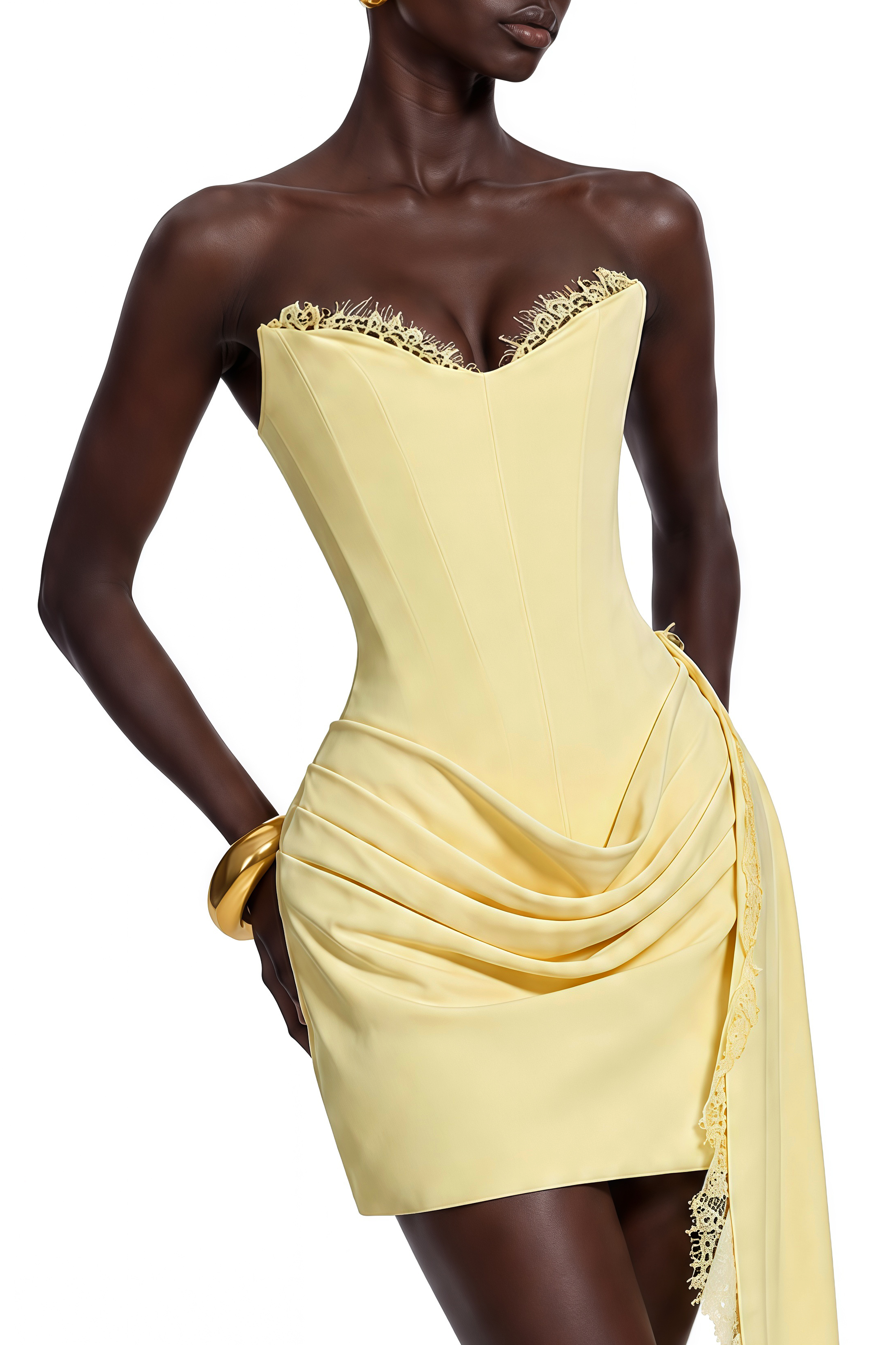 Ember Yellow Strapless Ruched Mini Dress