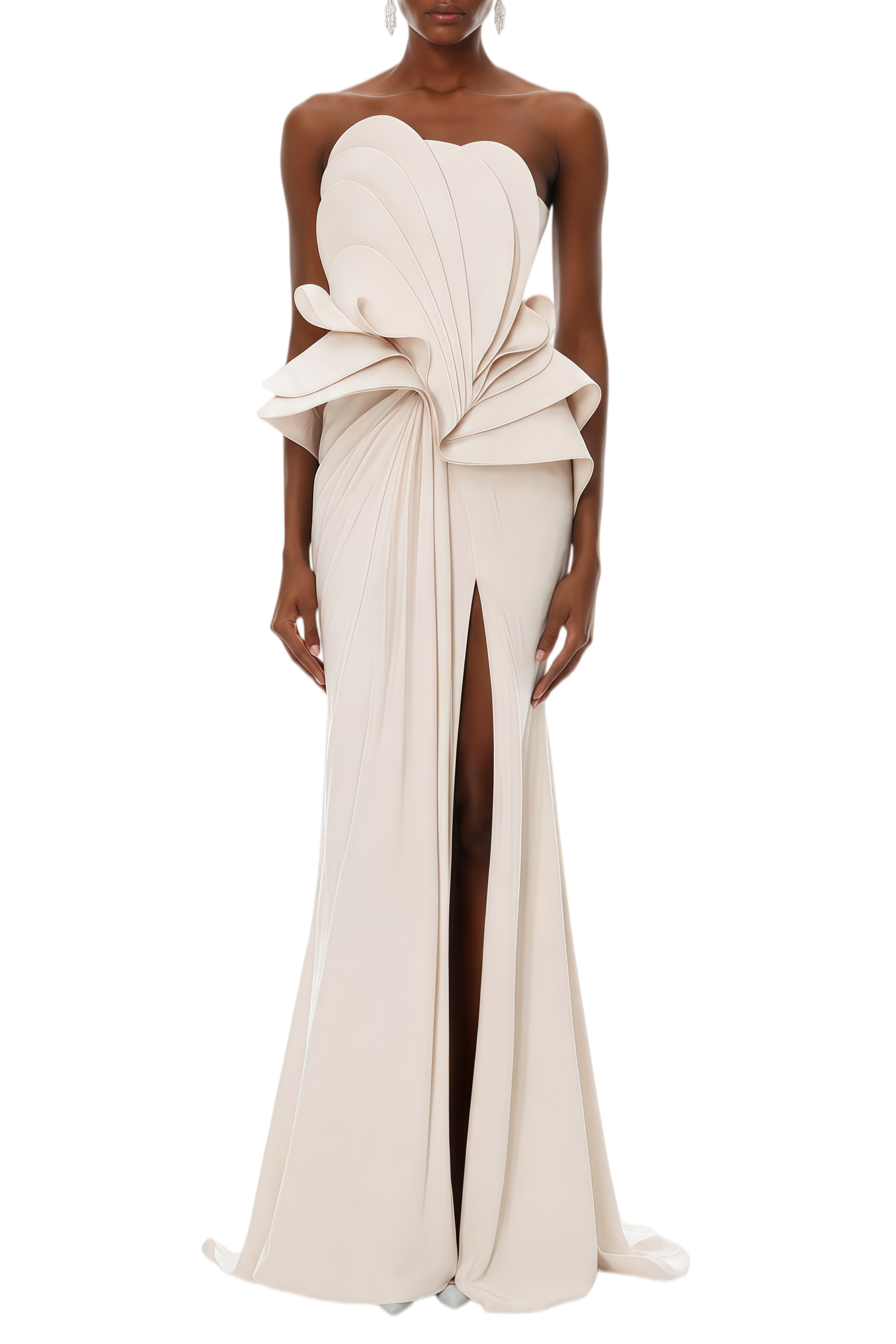 Felicity Ivory Off Shoulder Asymmetrical Maxi Dress