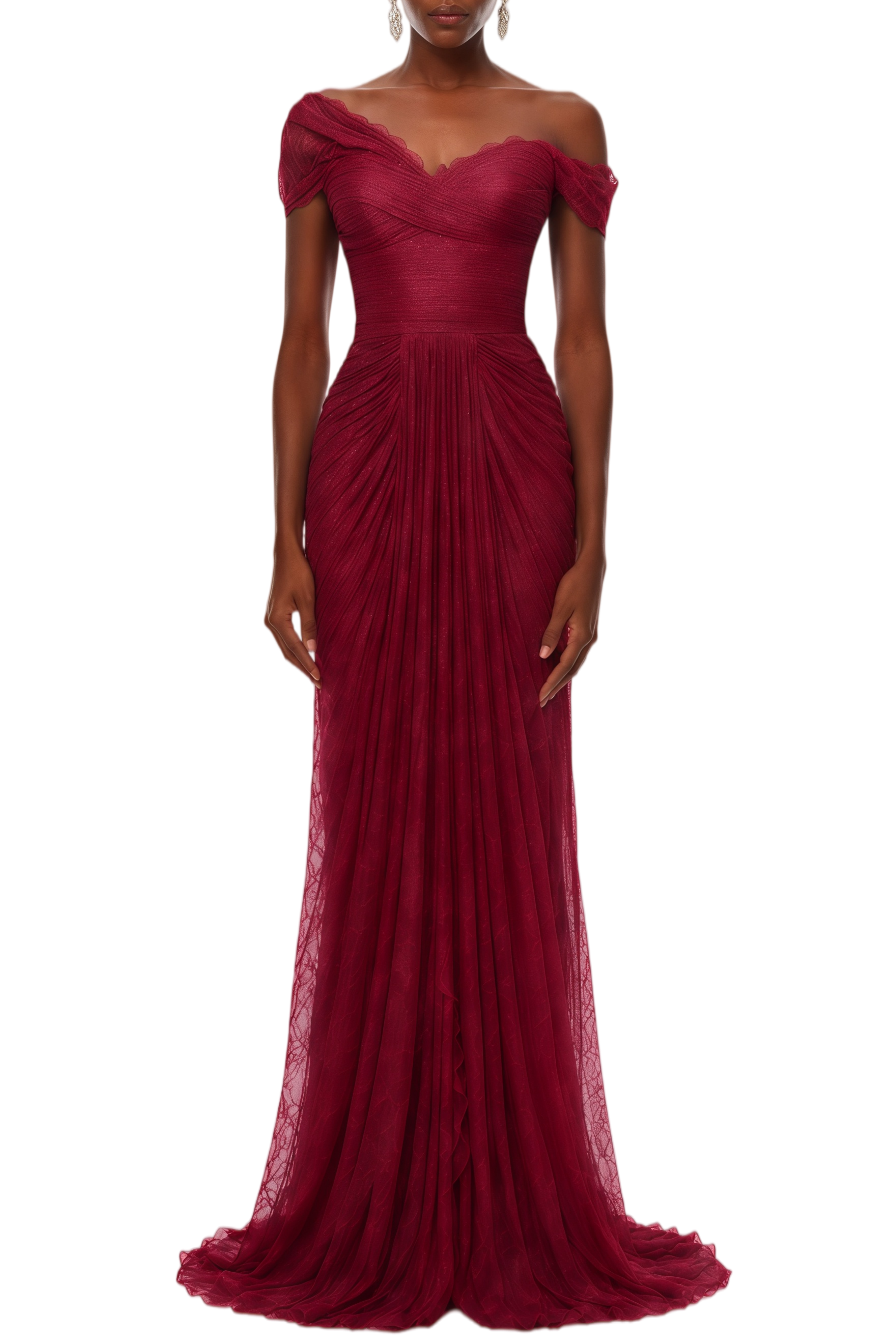 Florence Burgundy Ruched Asymmetrical Design Maxi Dress