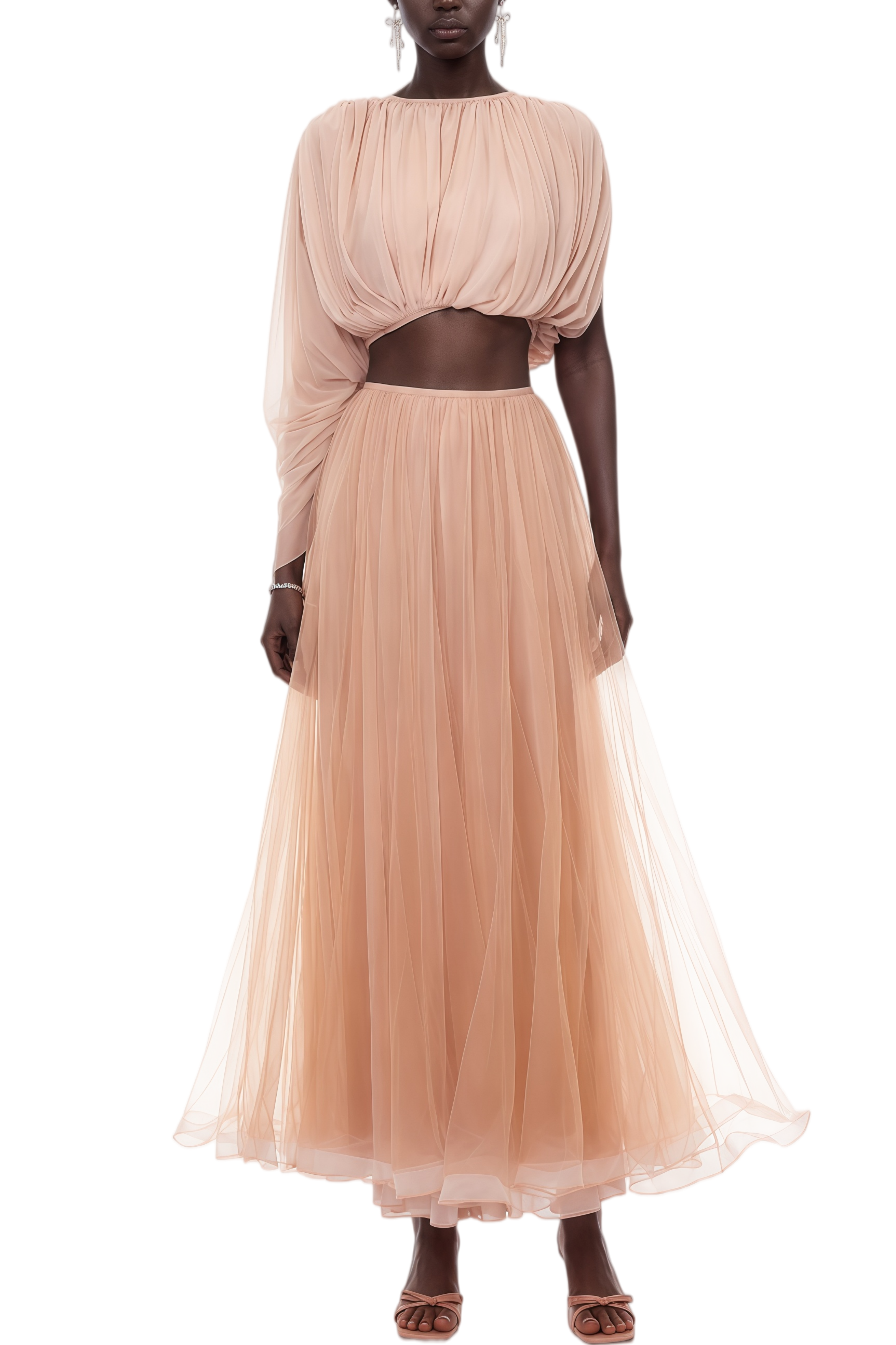 Florence Pink Asymmetrical Top & Mesh Skirt Set