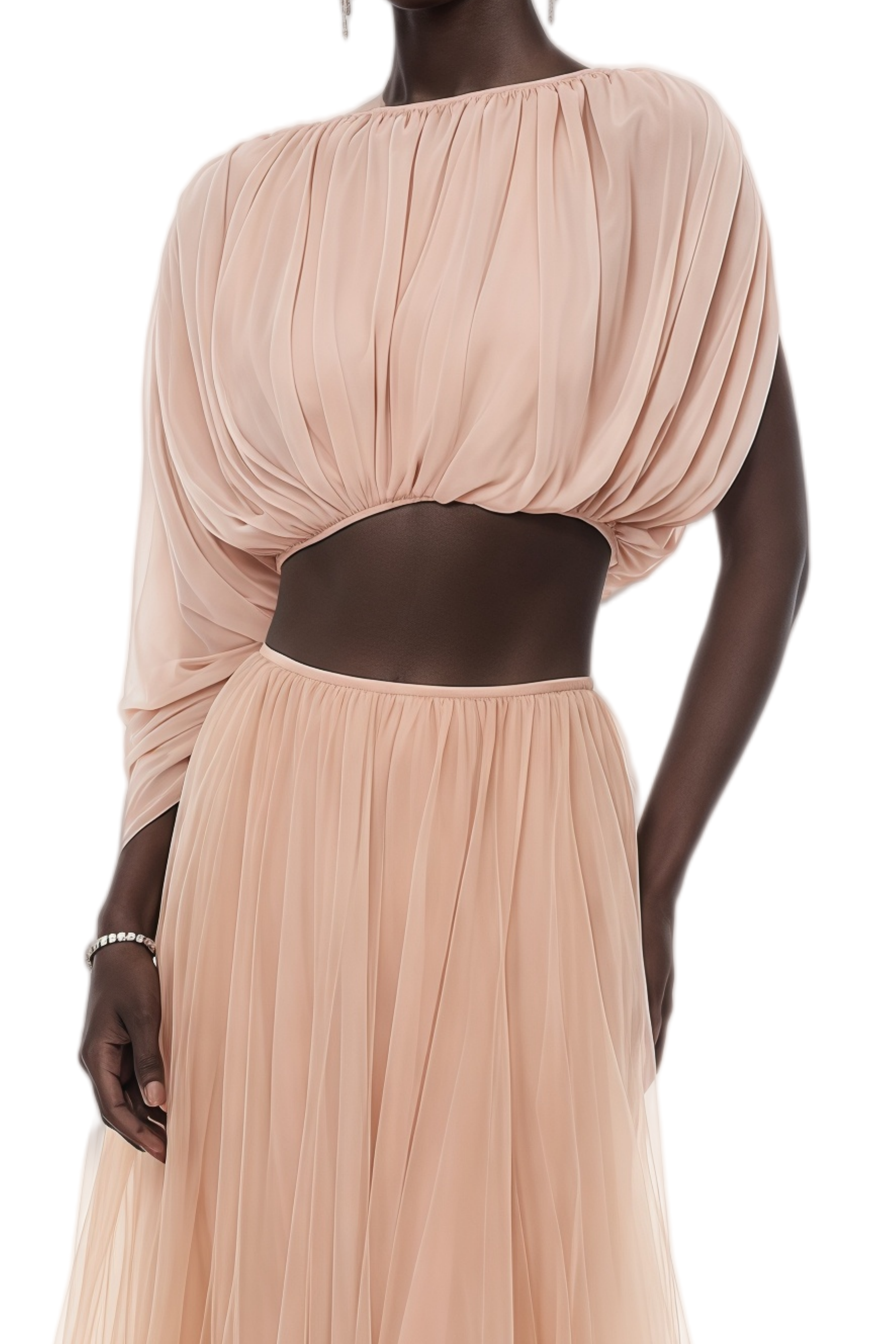 Florence Pink Asymmetrical Top & Mesh Skirt Set