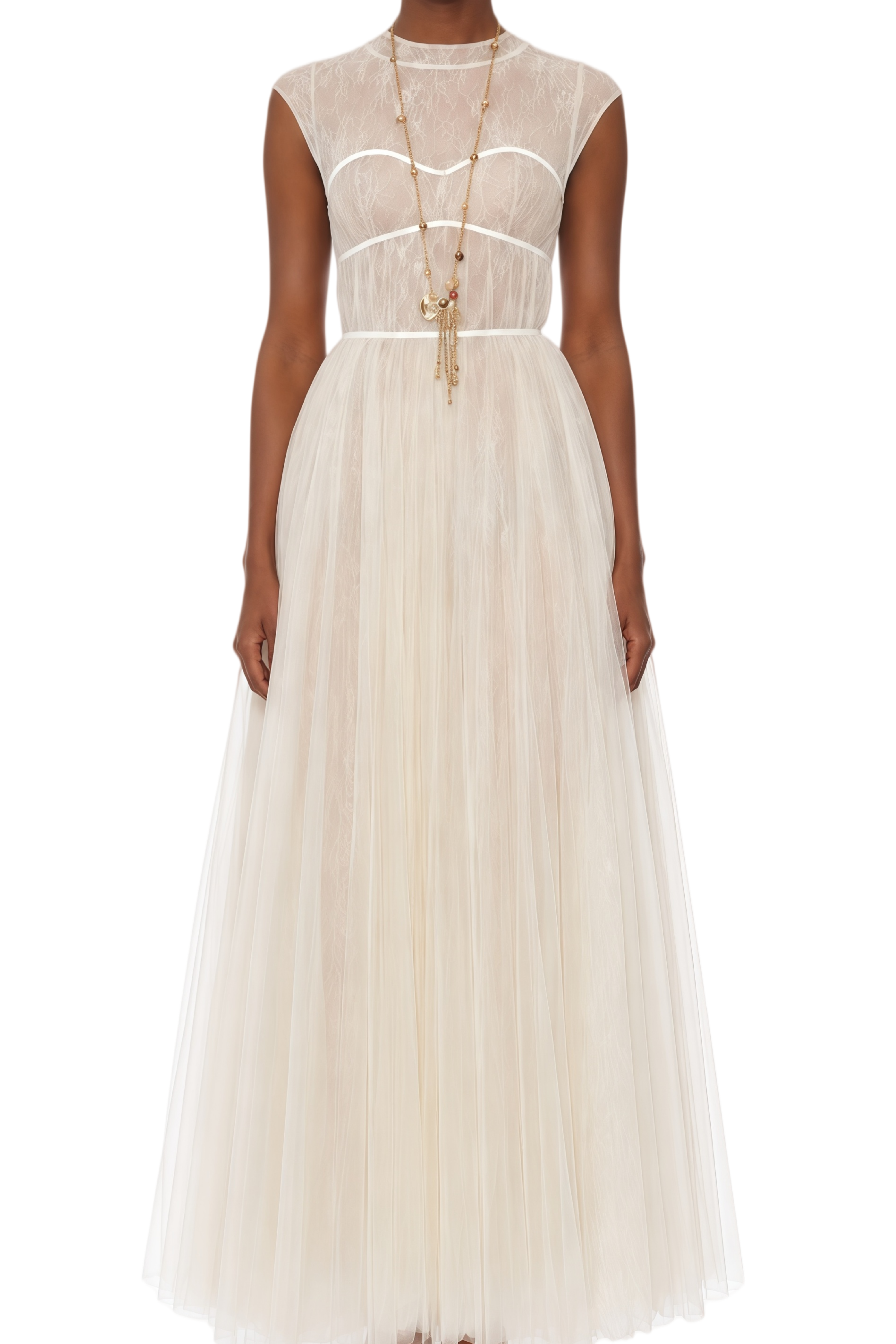 Genevieve White Lace Pleated Maxi Dress