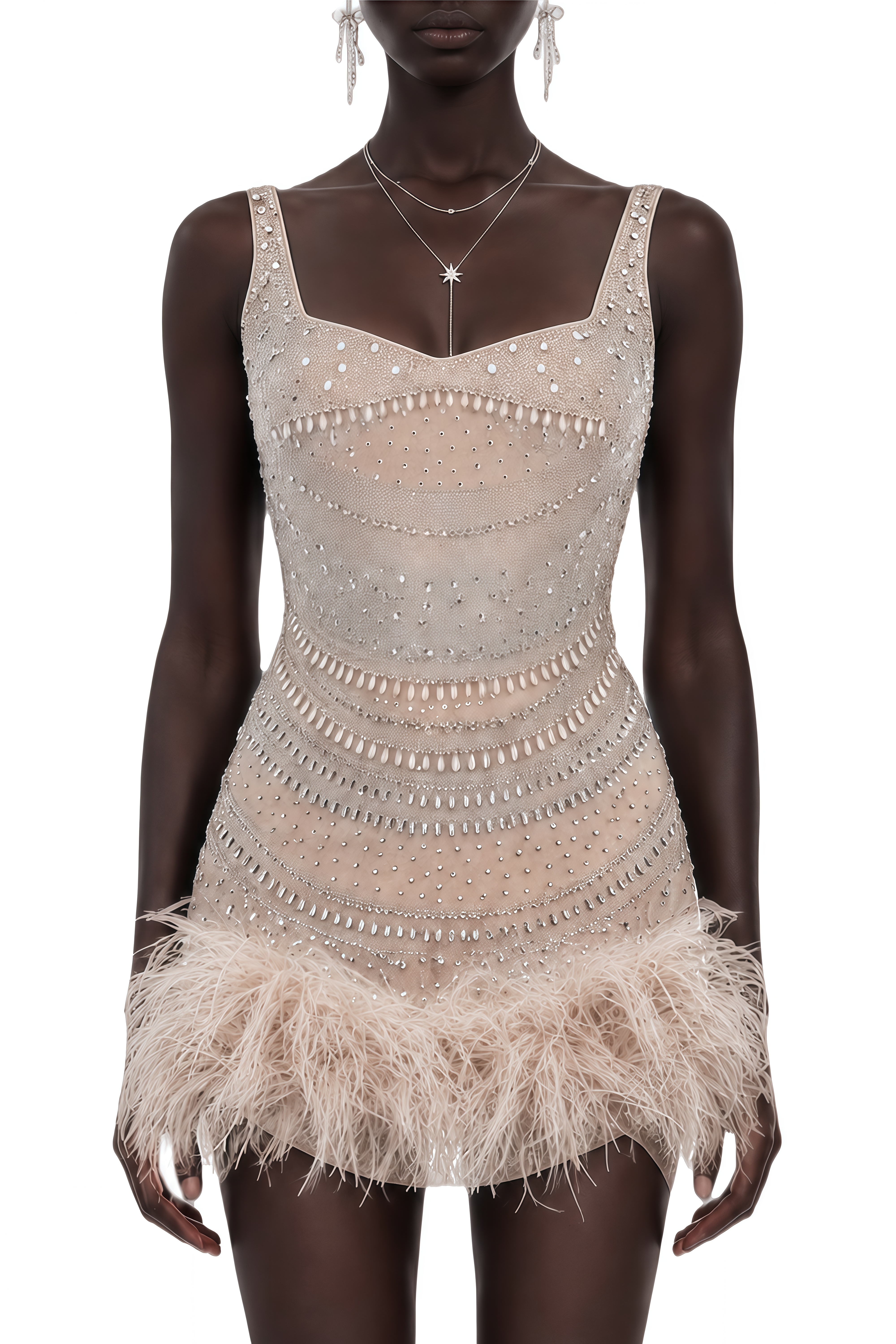 Gladys Pink Embellished Feather Mini Dress