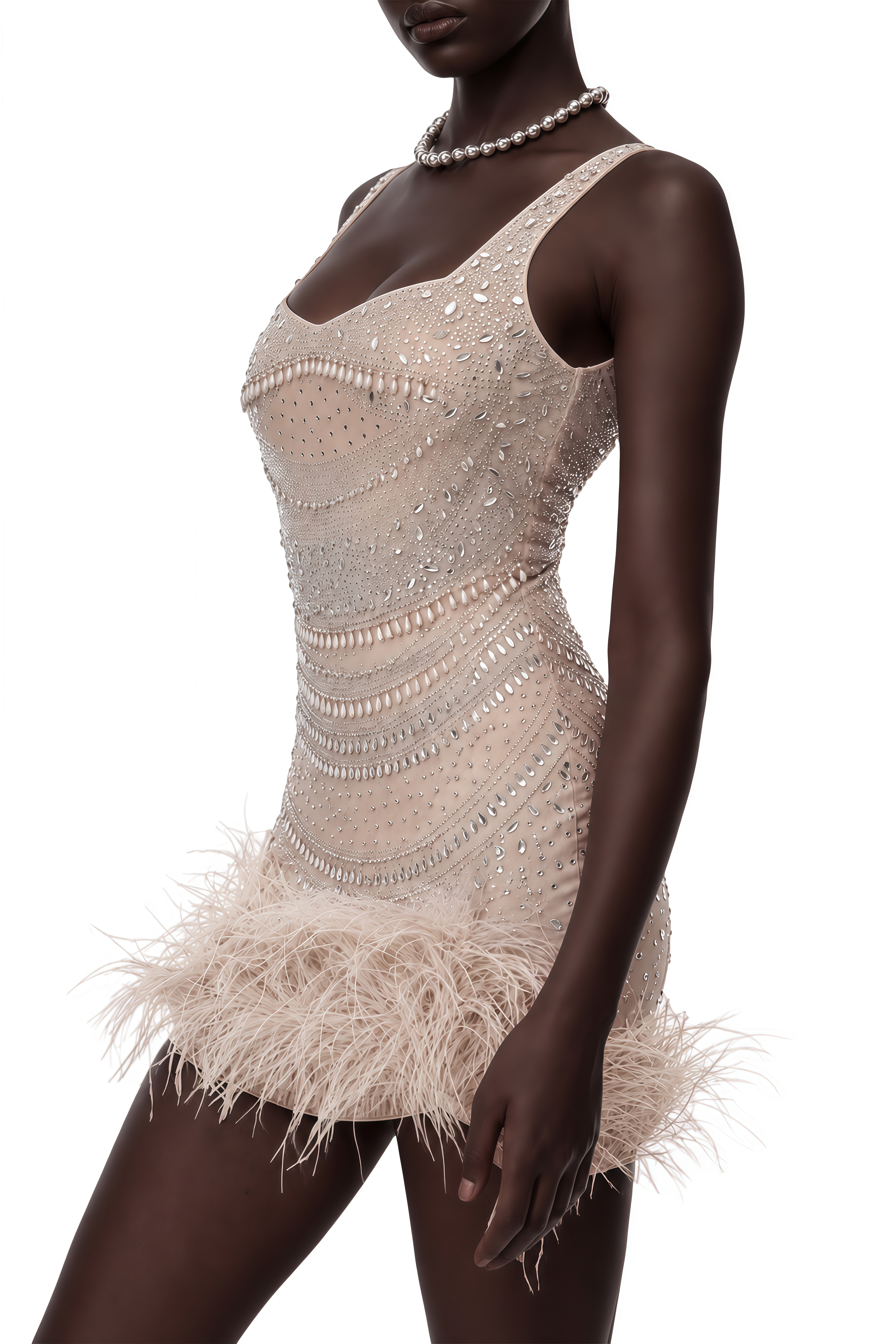 Gladys Pink Embellished Feather Mini Dress
