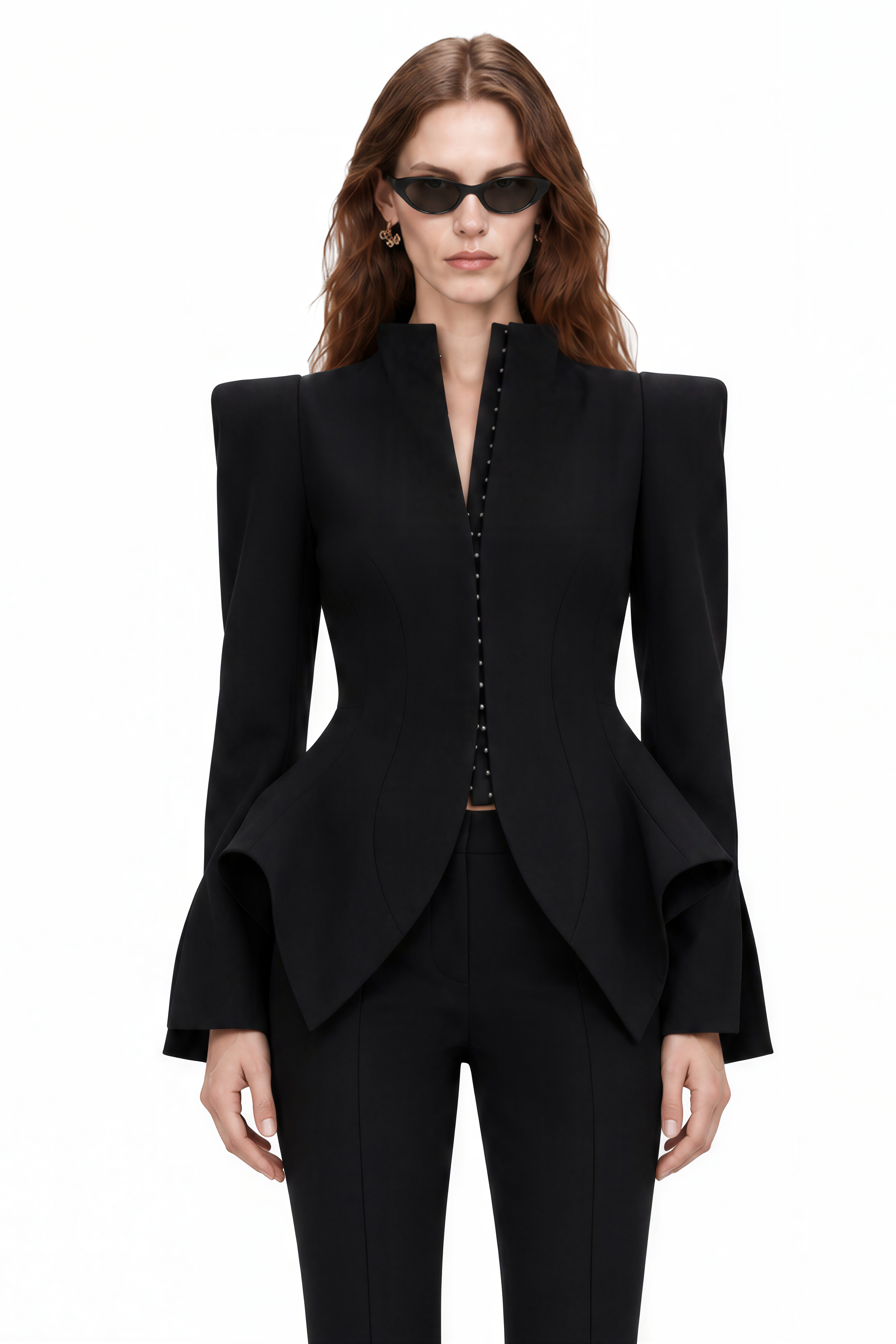 Grace Black Turtleneck Flared-Hem Jacket